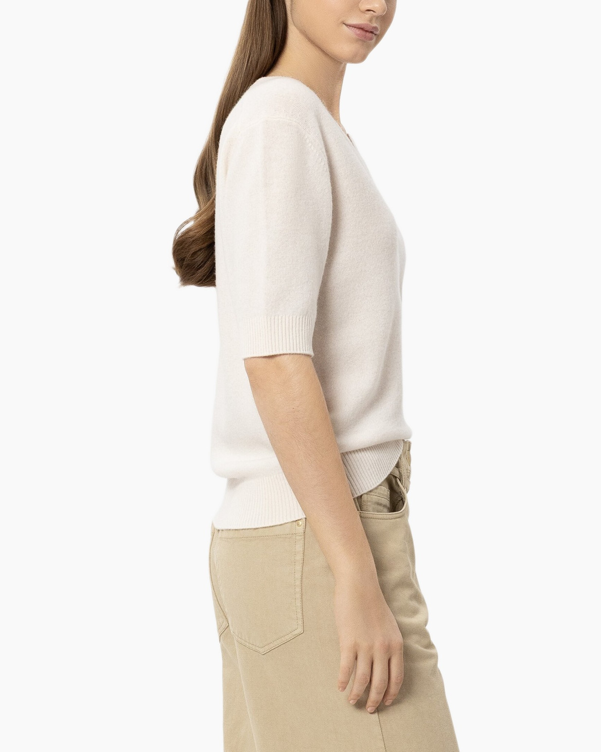 gebreide top, korte mouwen, crème, trui, dames top