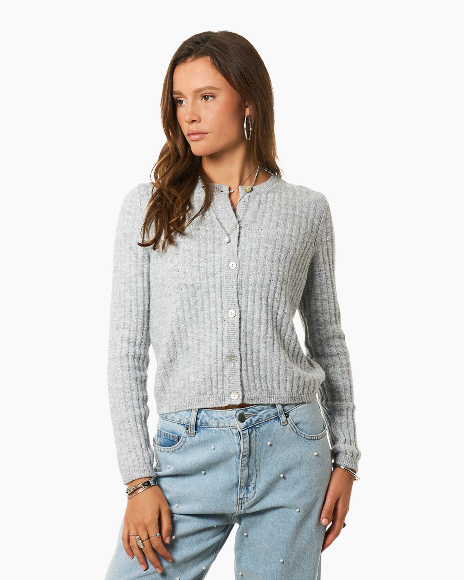 Trui Cardigan With Sequins Zilver