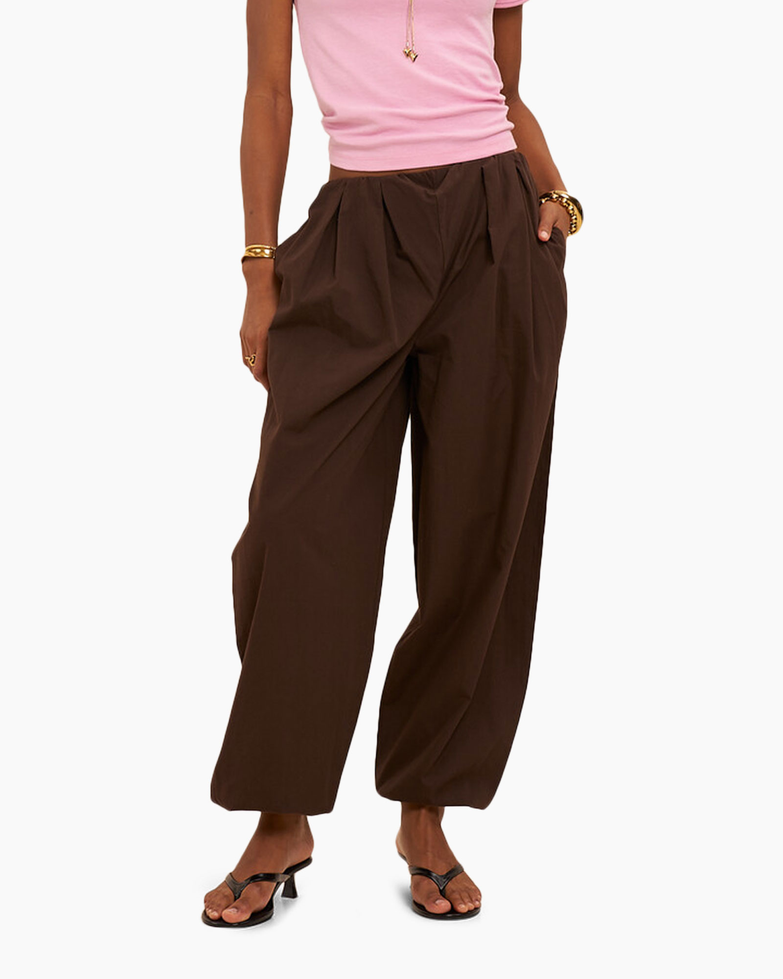 broek, wijdstaande pijpen, bruin, broeken, casual