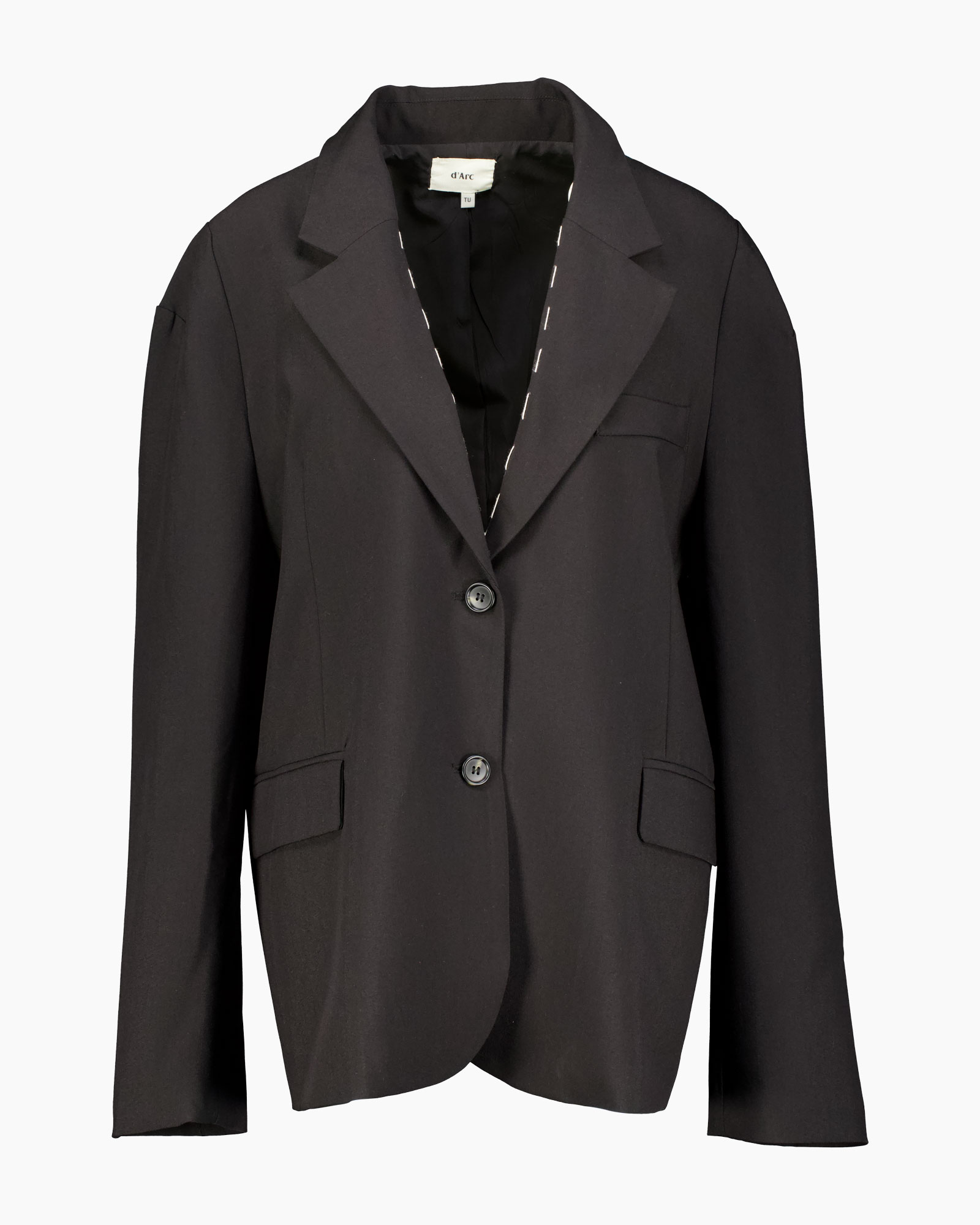 blazer, vrouw, zwart, twee-knopen, kraag/lapel