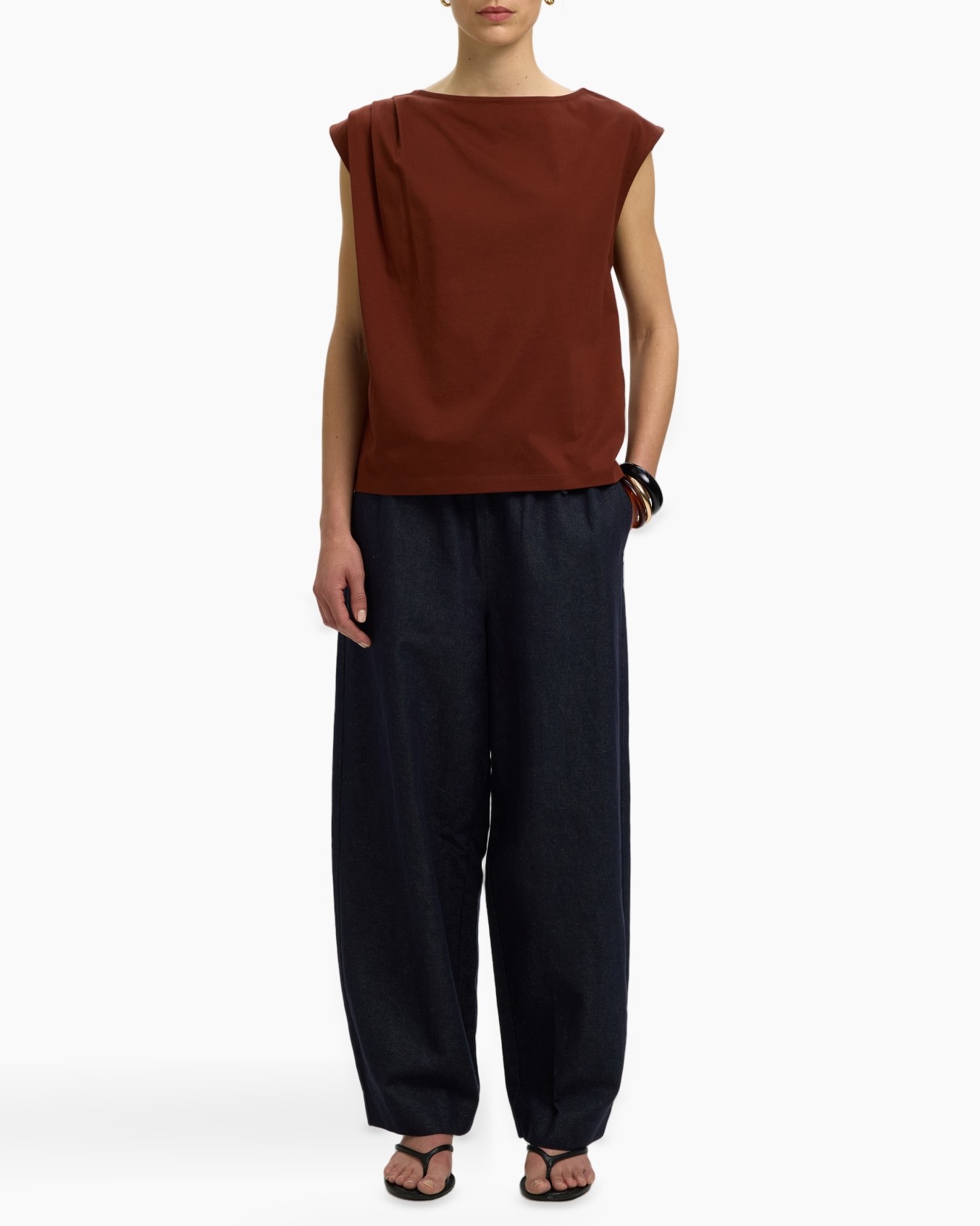 top, zomer, bruin, broek, wijd