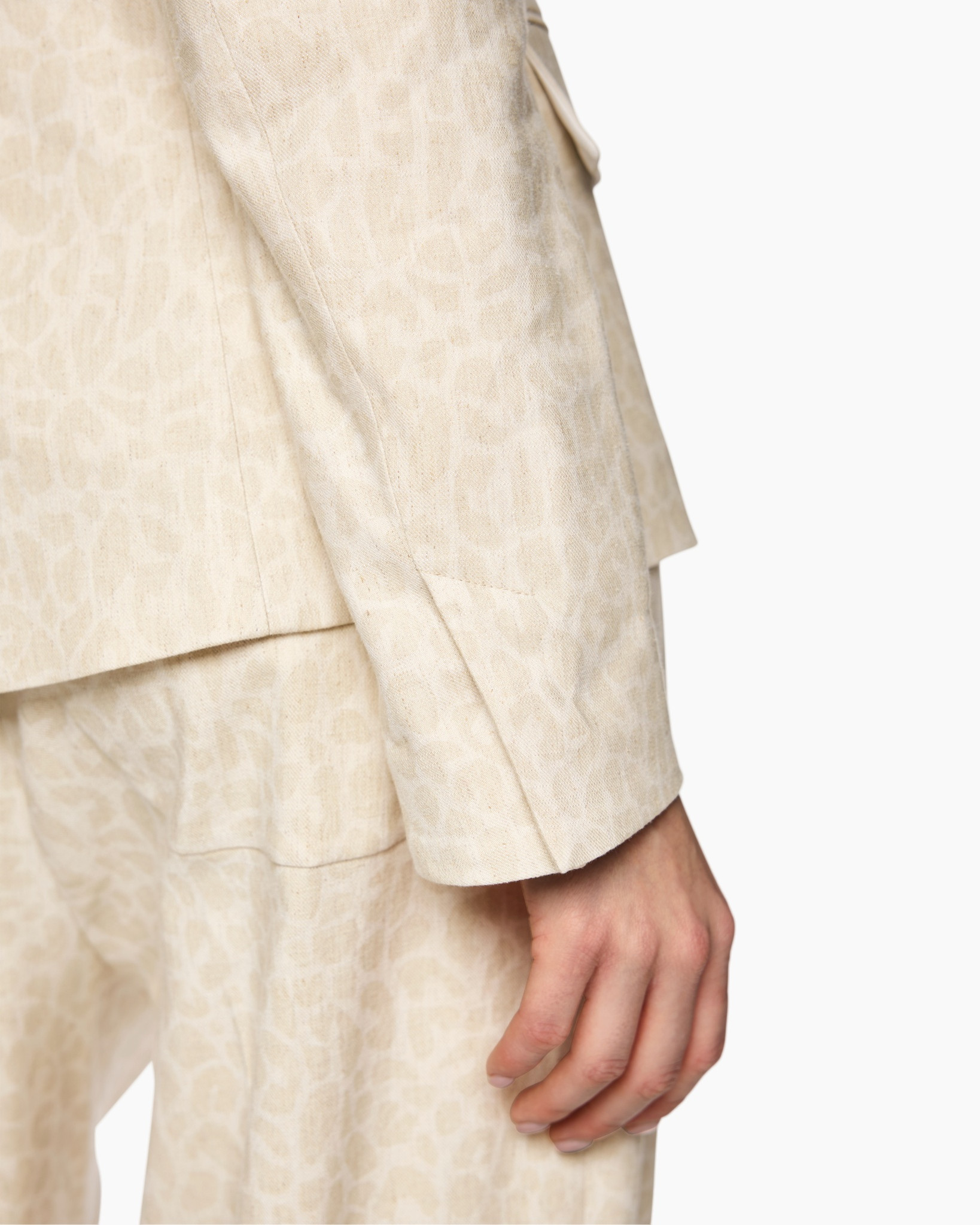 suit, beige, leopard pattern, linen, long sleeve