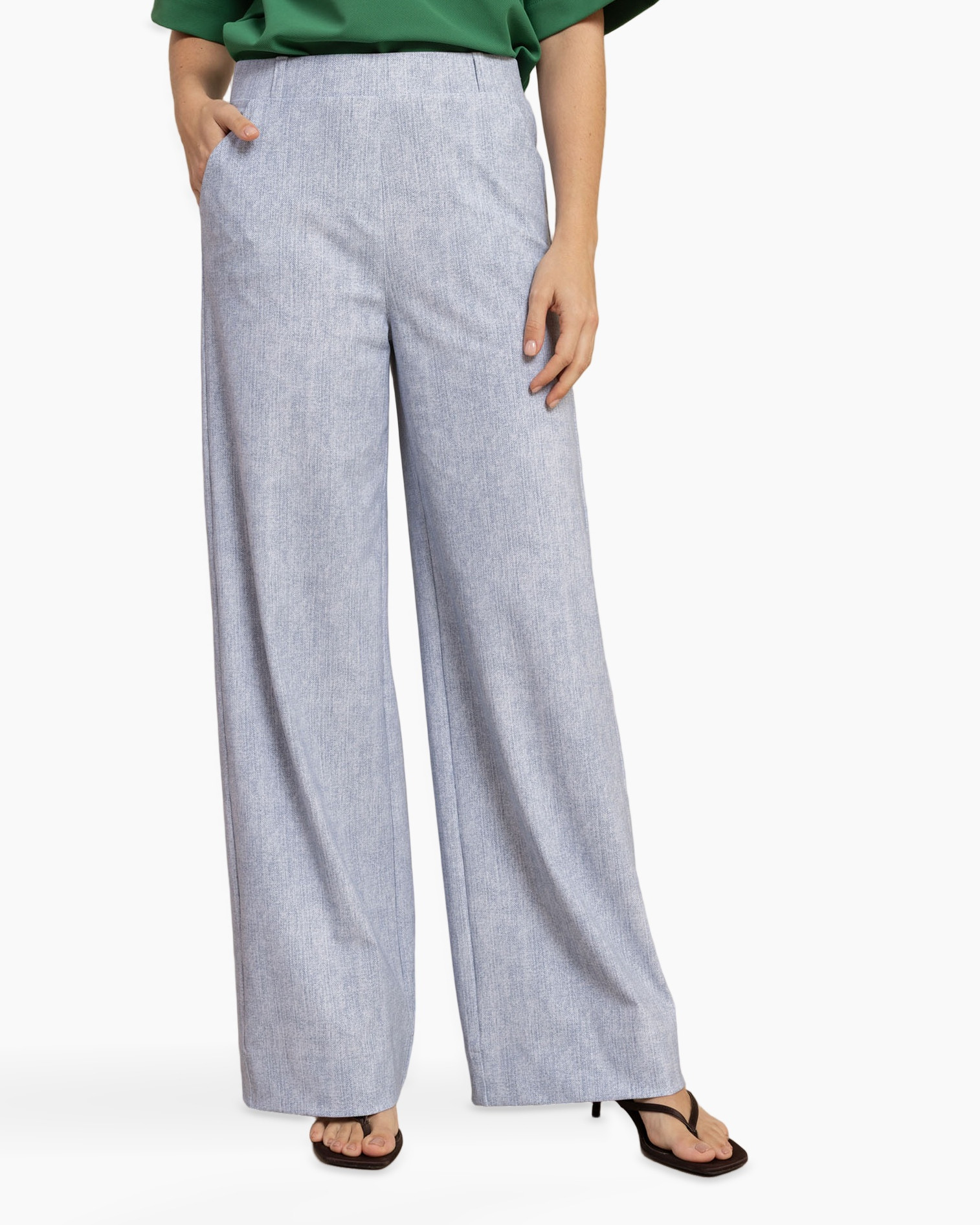 broeken, wijd uitlopend, linnenmix, lichtblauw, effen kleur