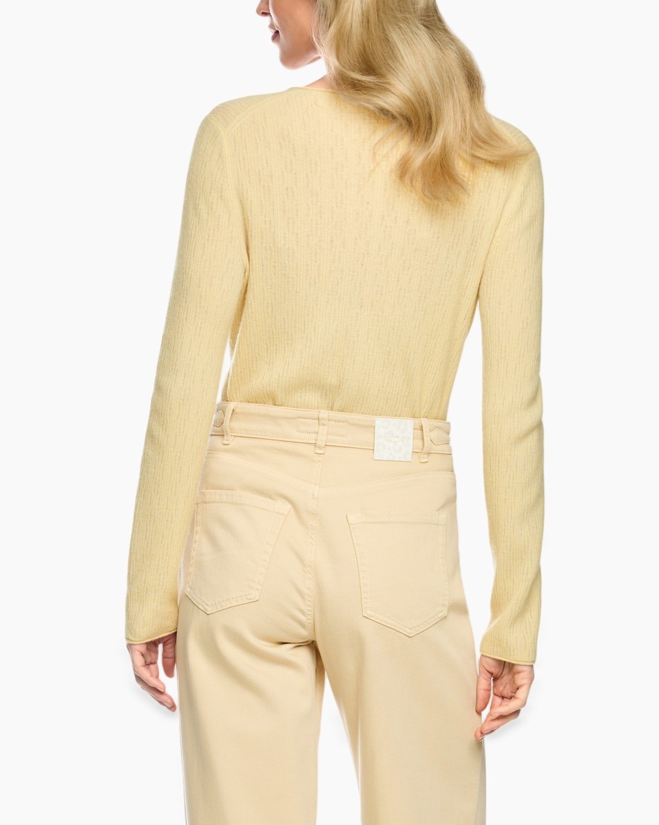 trui, v-hals, beige, gebreid, lange mouw