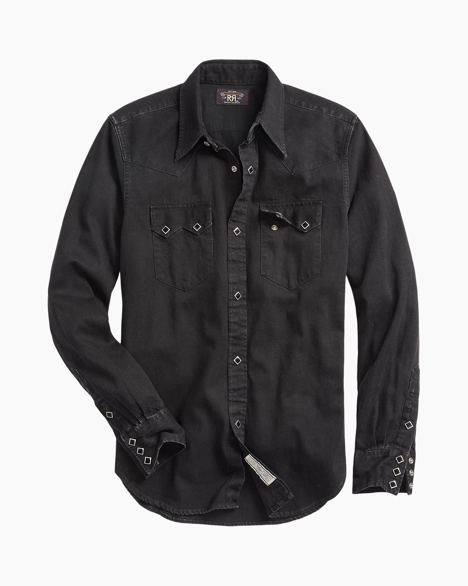 hemd, denim, zwart, knopensluiting, langarm