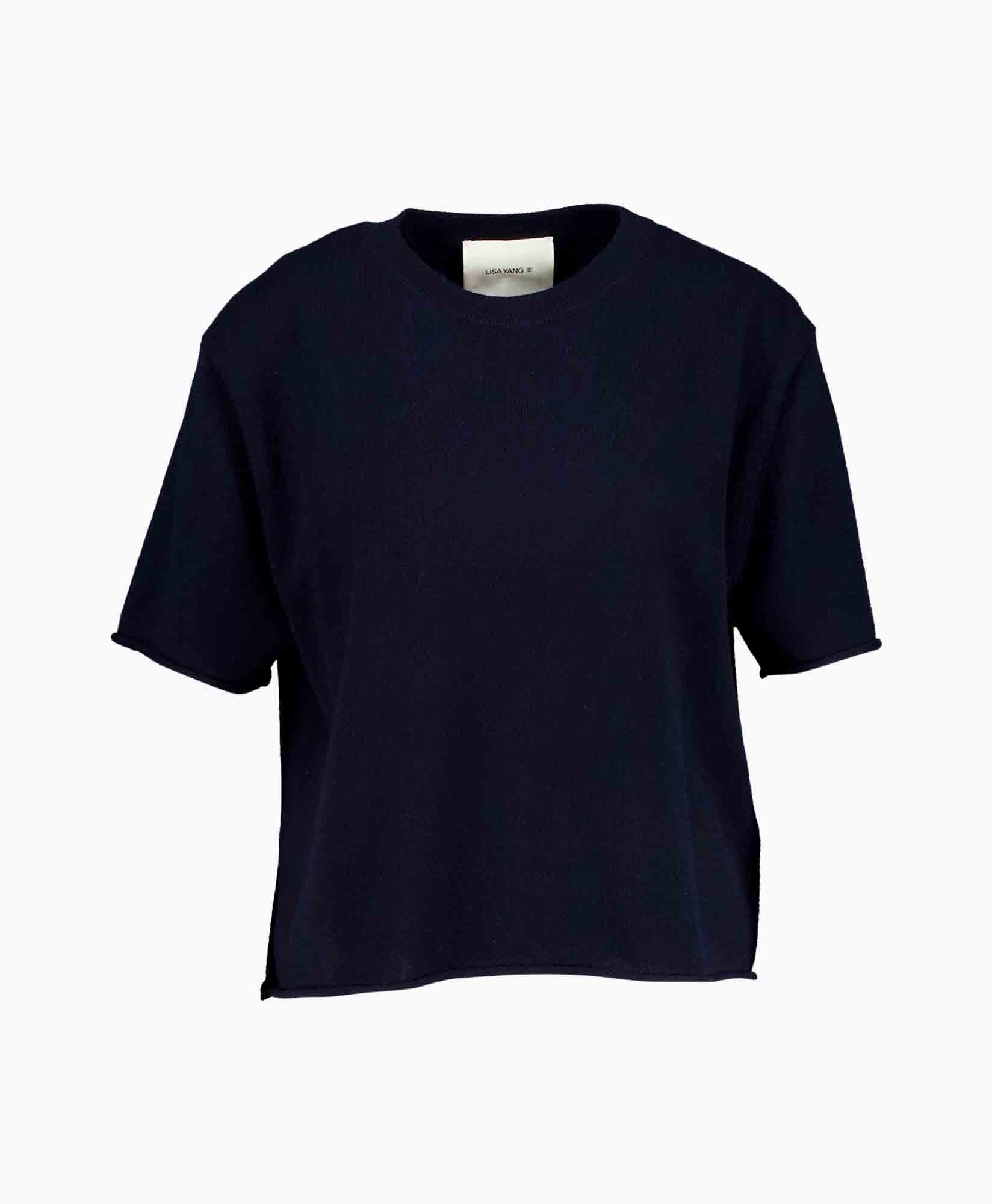 t-shirt, korte mouw, navy, ronde hals, effen
