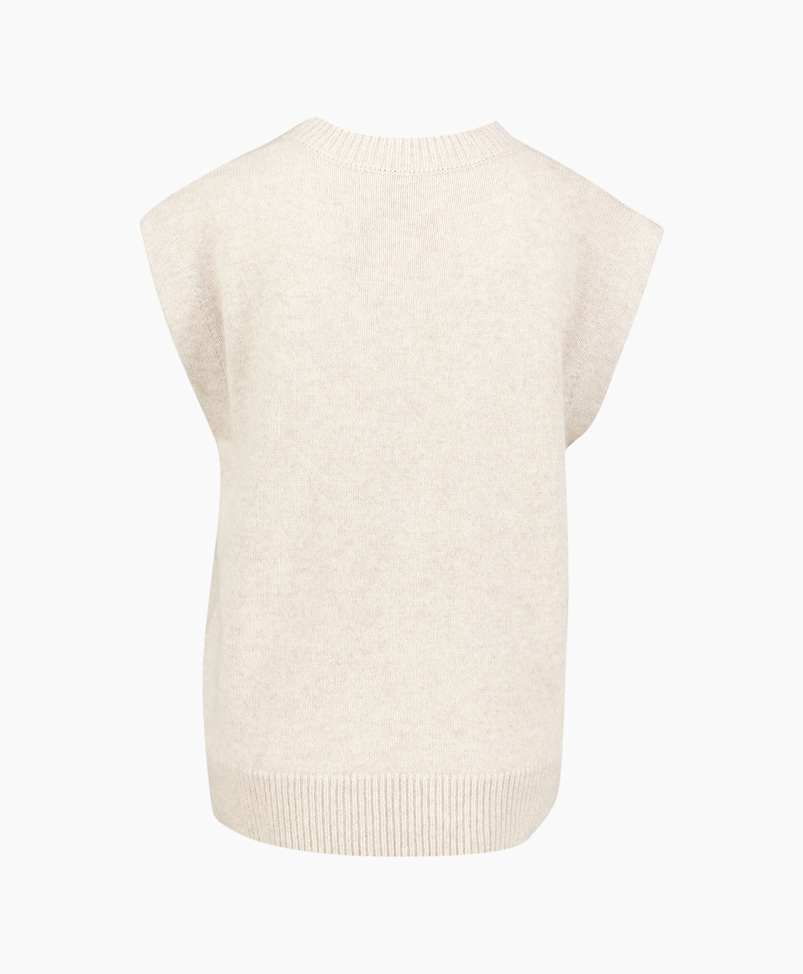 gebreide vest, mouwloze trui, beige, rolkraag?, zachte textuur