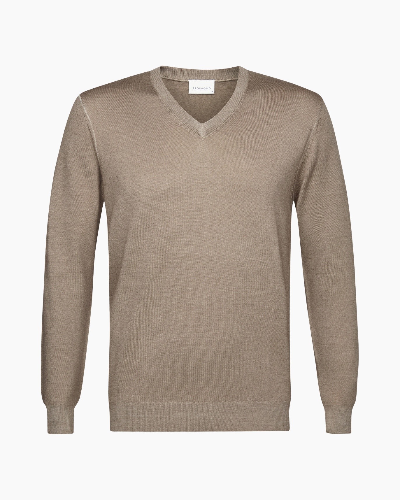 trui, v-hals, beige, gebreid, lange mouwen