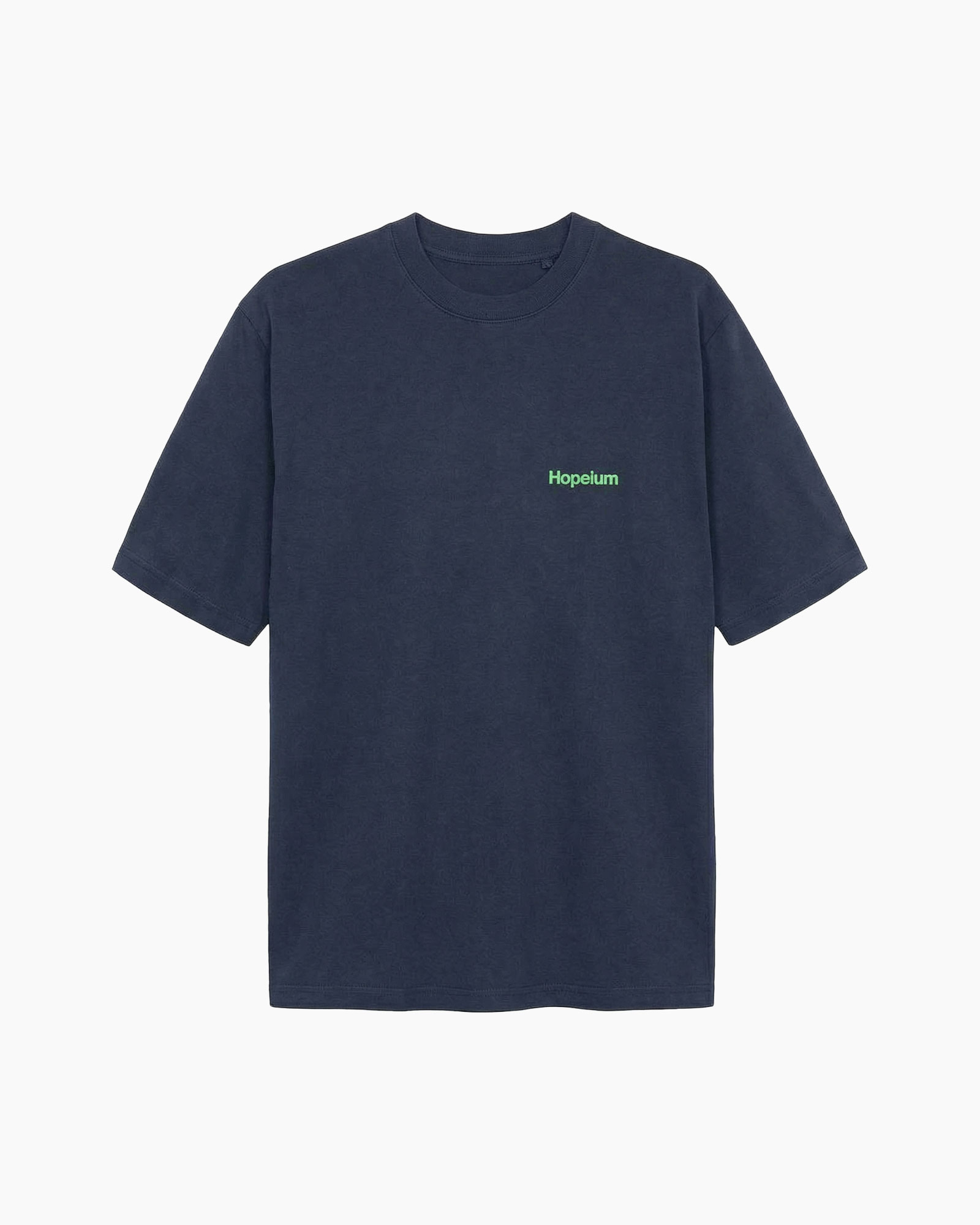 t-shirt, korte mouwen, navyblauw, ronde hals, groene tekst