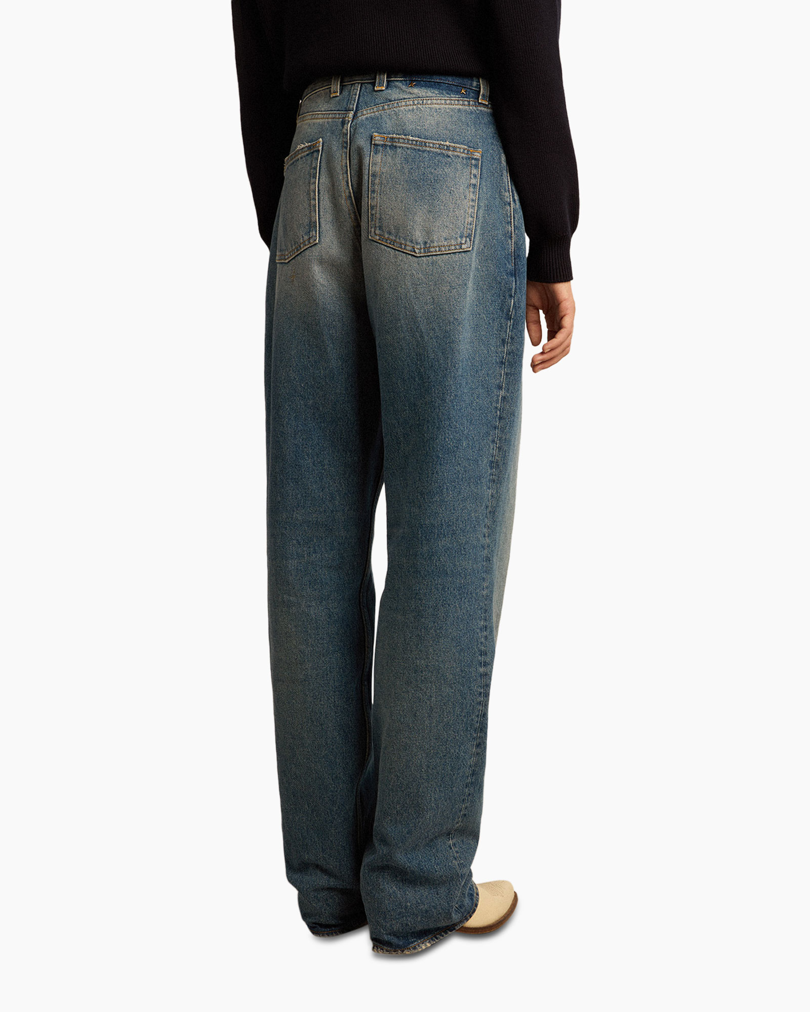 Jeans Golden W's Cropped Flare Medium Stone Washed midden blauw