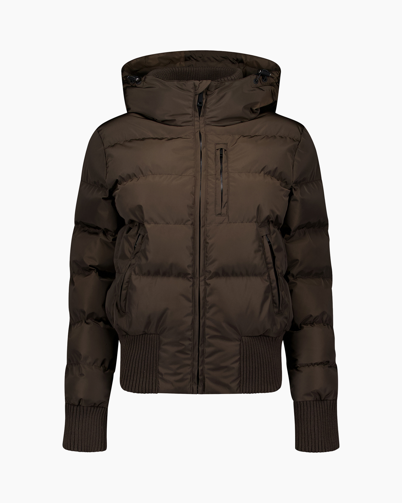 jaszak puffer, jassen met vulling, met capuchon, bruin, ritszak