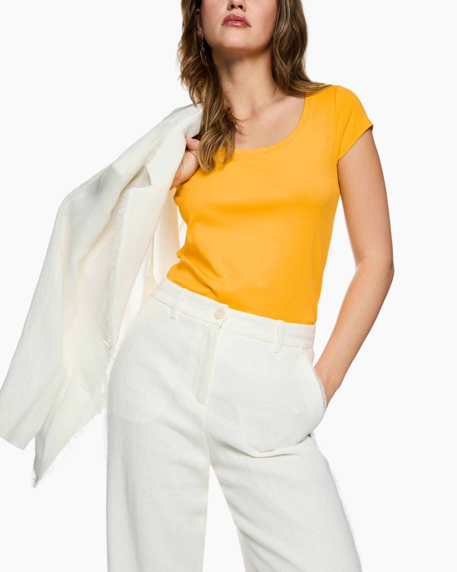 t-shirt, oranje, korte mouwen, effen, broek