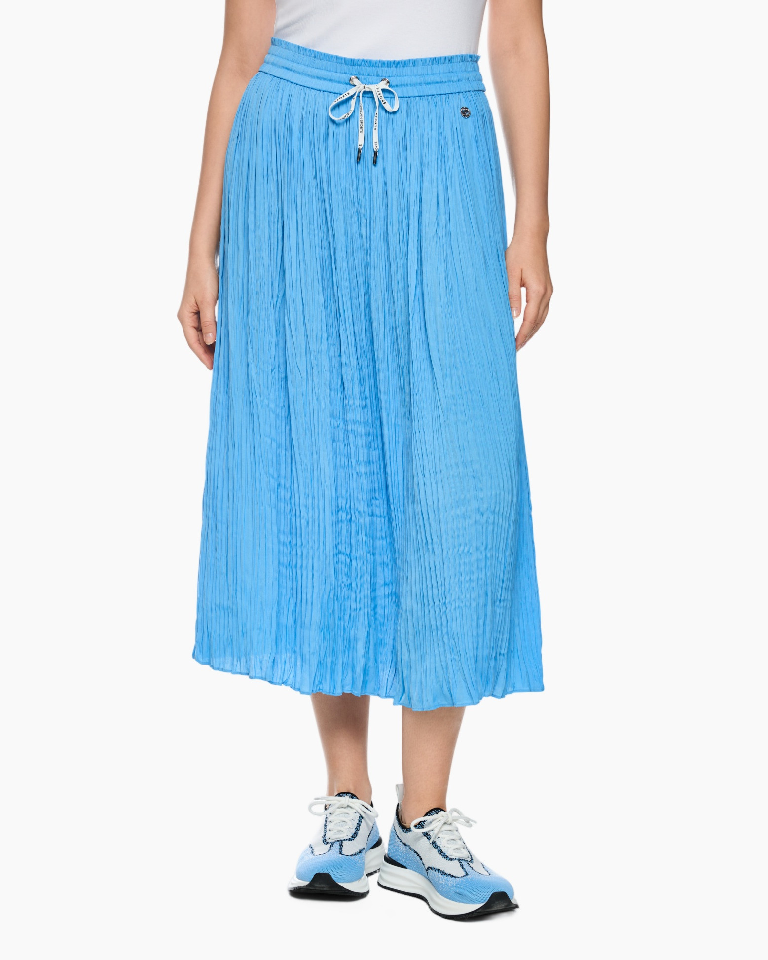 skirt, pleated, mid-length, blue, drawstring