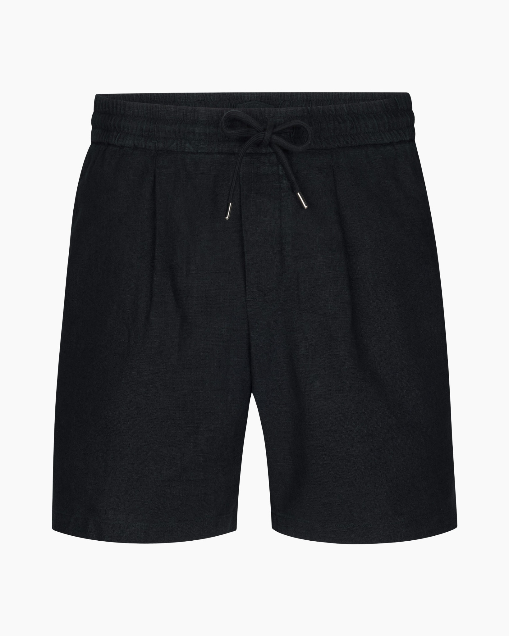 shorts, vouwkoord, zwart, linnen, linnenmix
