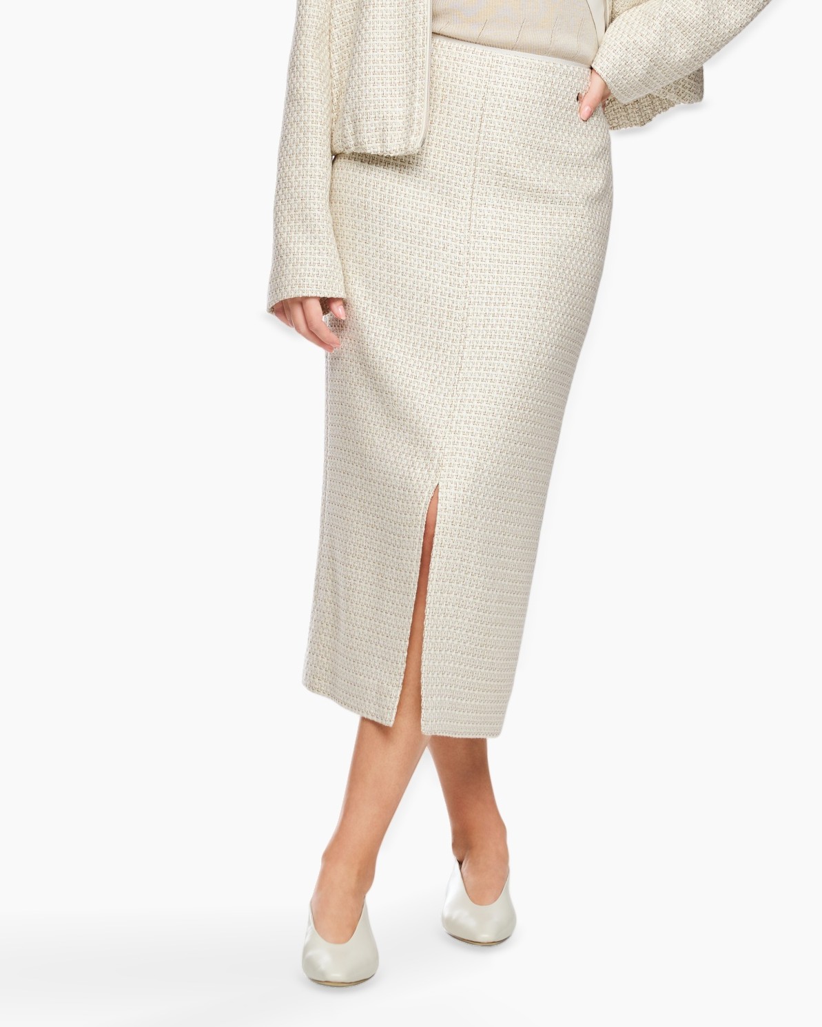 rok, textuur, split, middellang, beige