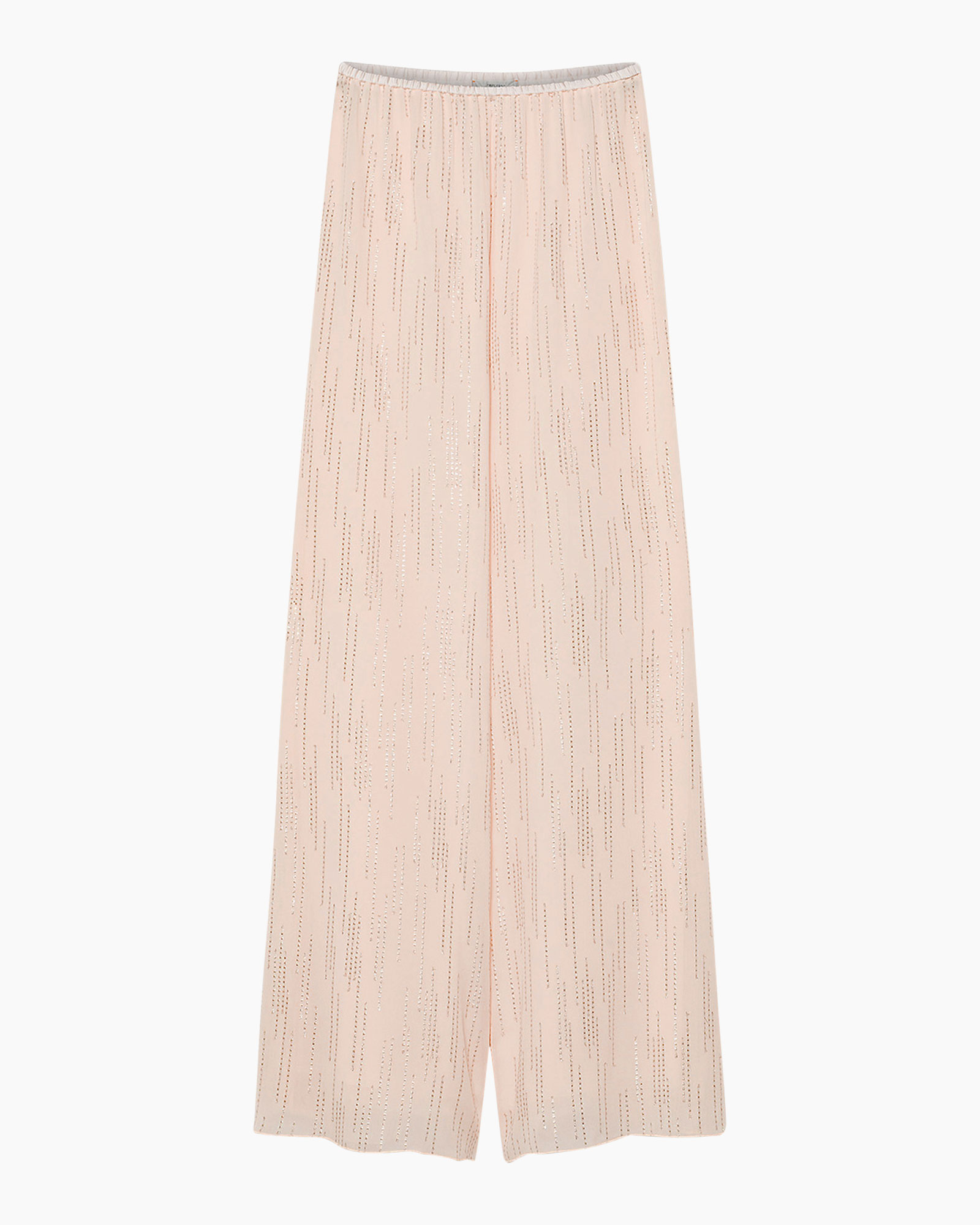 broeken, wijdpantalon, glans, perzik, elastische- taille