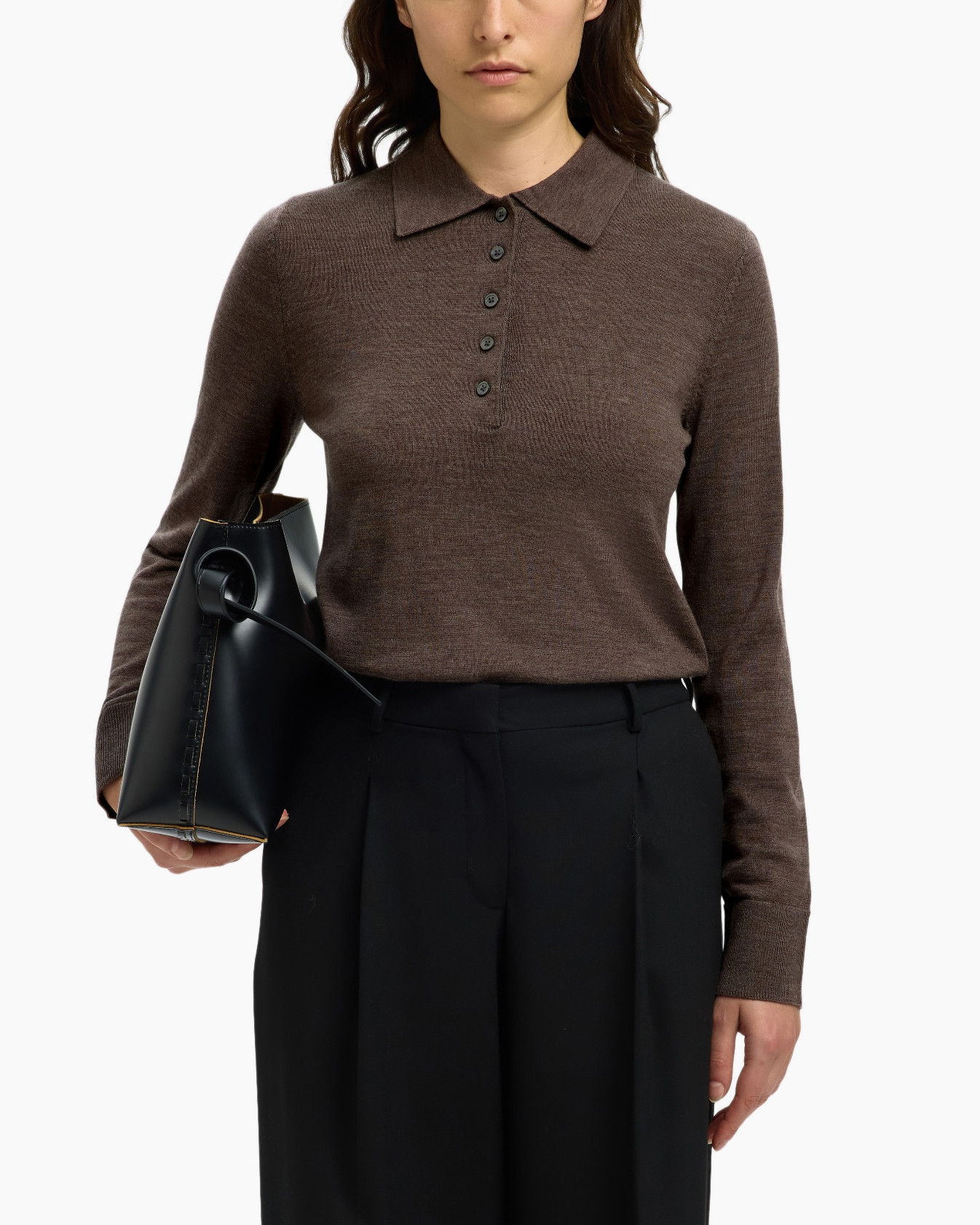 Polo Thea Ls Knit Merino Collar Neck Mauve