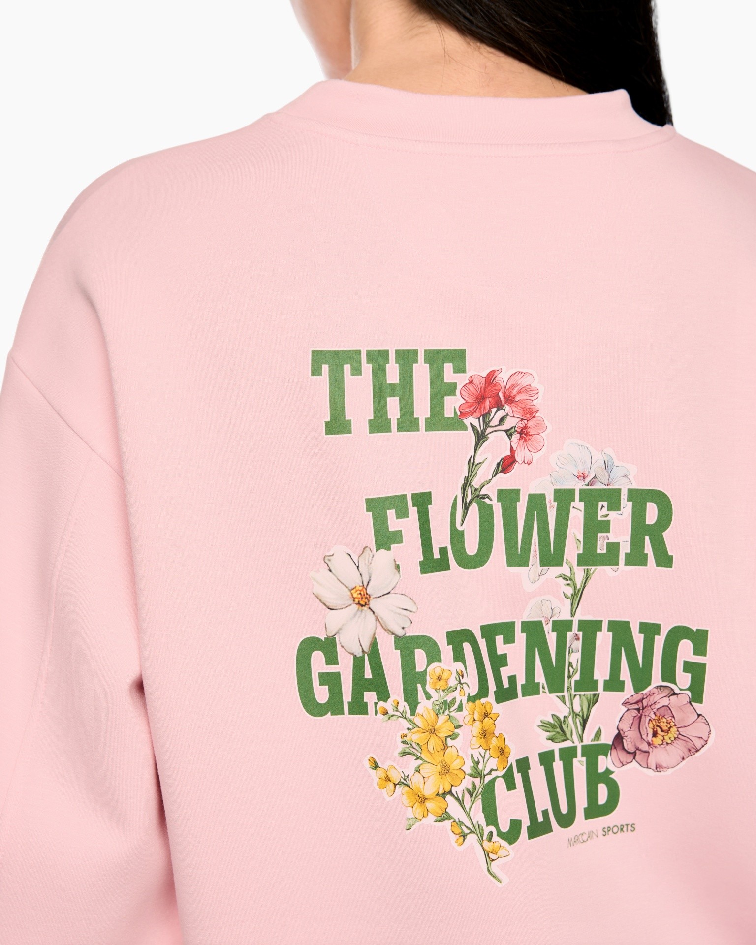 sweatshirt, rosé, floral print, achterkant ontwerp, tekstontwerp