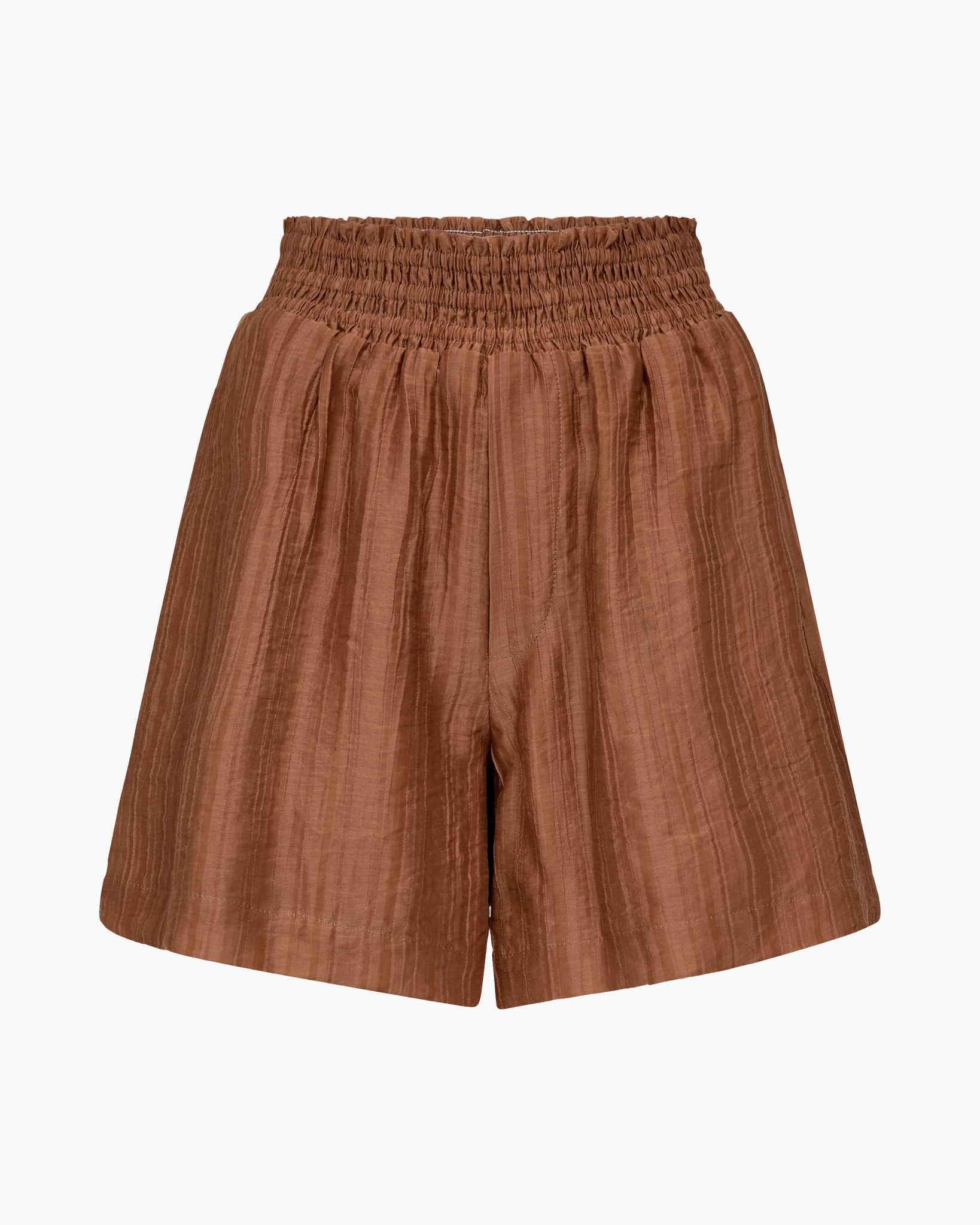 shorts, linnen, bruin, gerimpeld, hoog taille