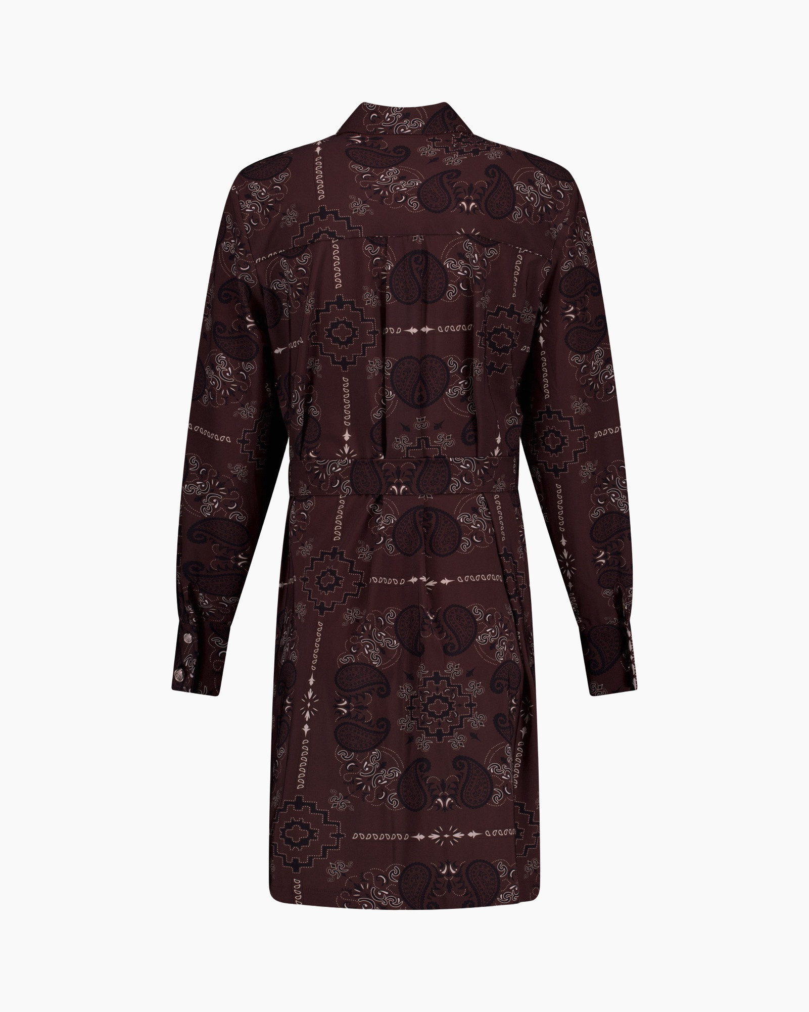 jurk, overhemdjurk, lange mouwen, paisley patroon, mid-lengte