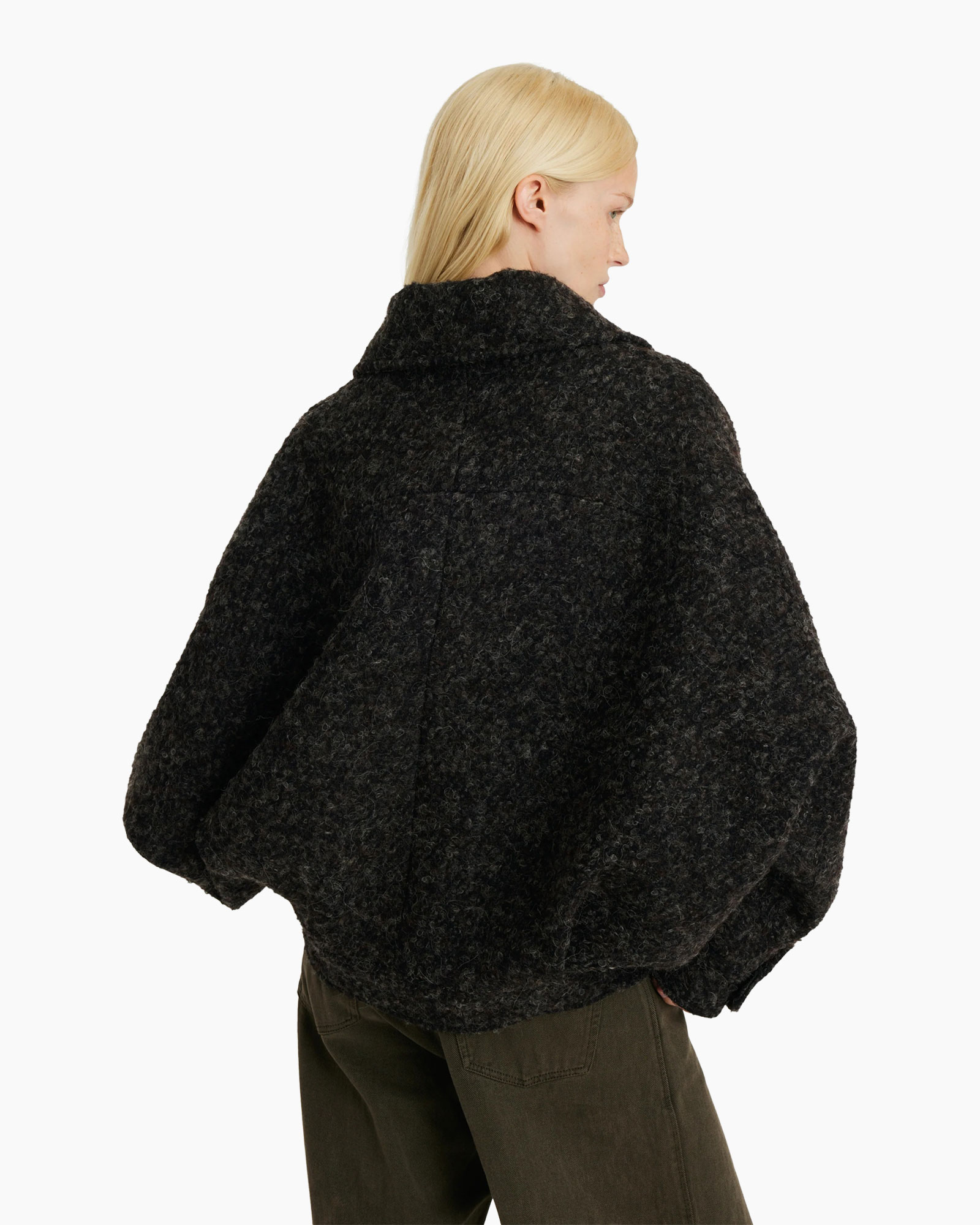 jaszak bomber, gesteppelde rits, gebreide stof, oversized, zwart