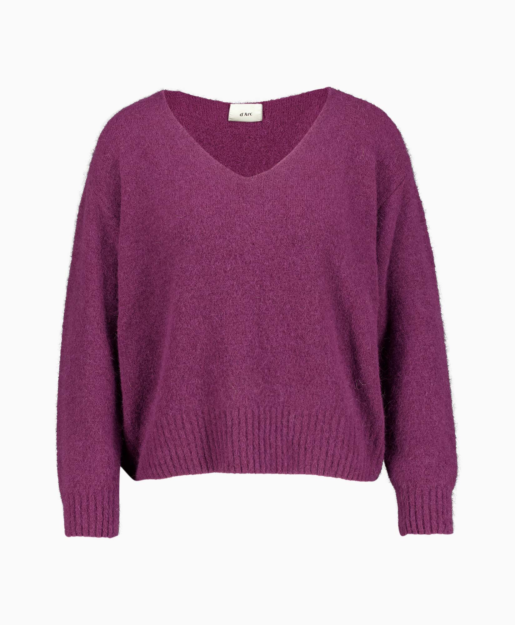 trui, gebreid, pullover, v-hals, magenta