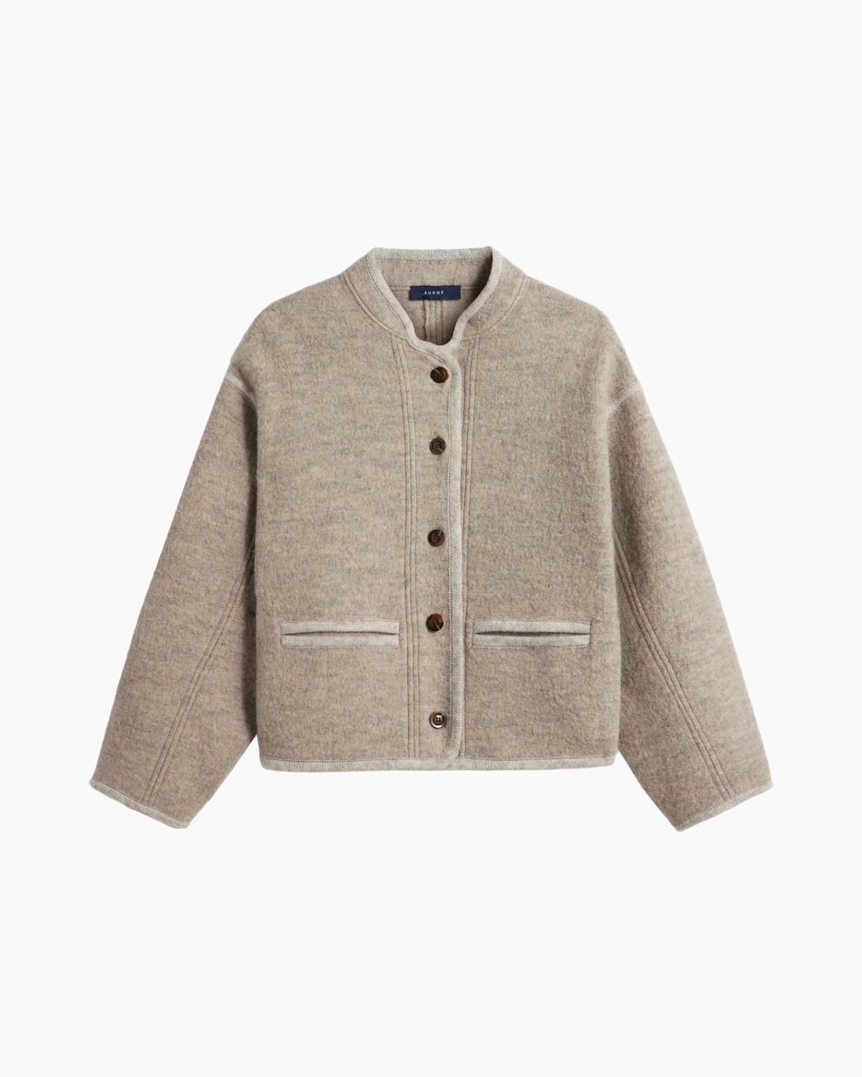cardigan, knopen, beige, breipatroon, zakken