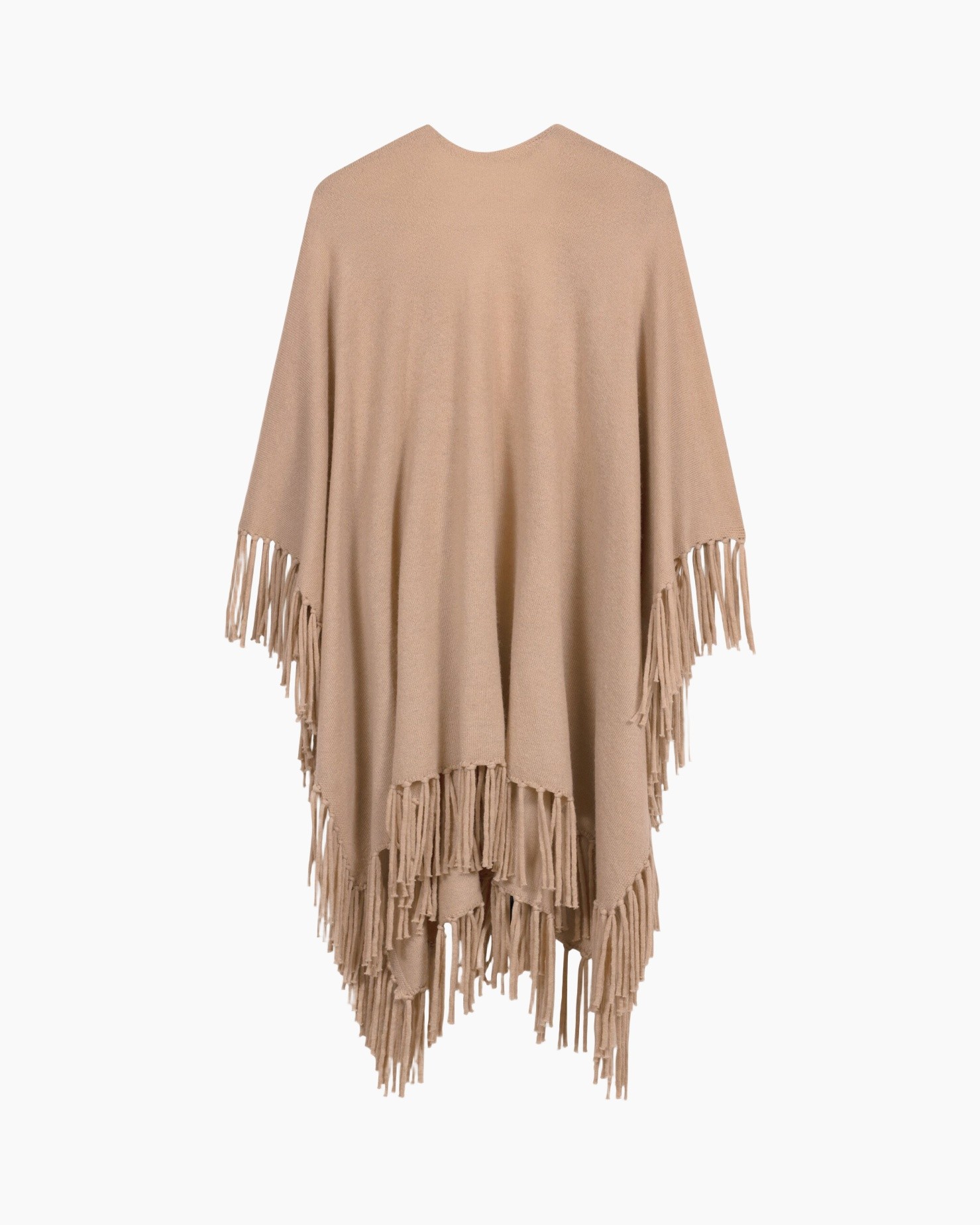 poncho, fringe, beige, brei, omslag