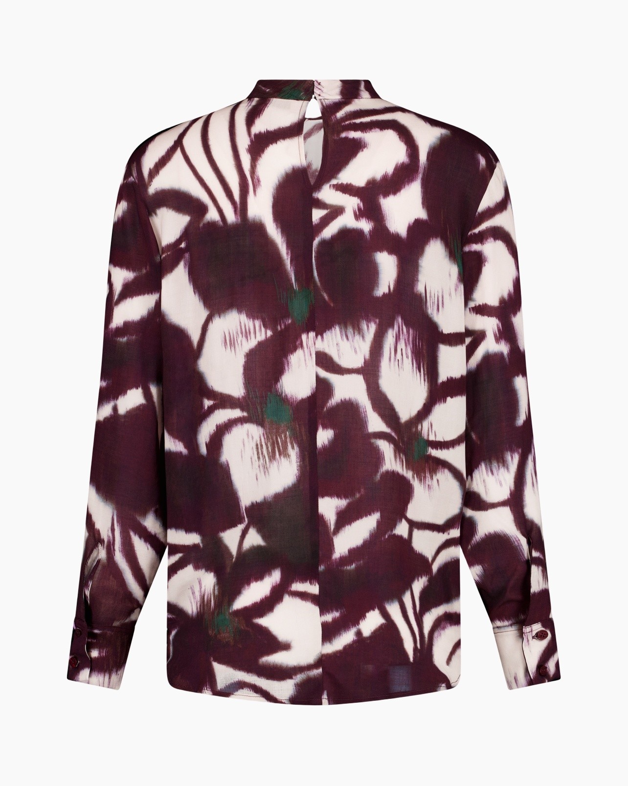 blouse, halsbandknoop, abstract patroon, lange mouwen, bordeaux