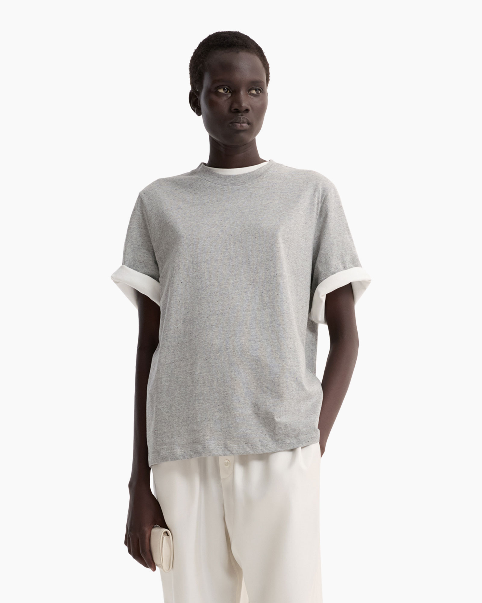 t-shirt, grijs, kort-sleeve, gerolde mouwen, casual