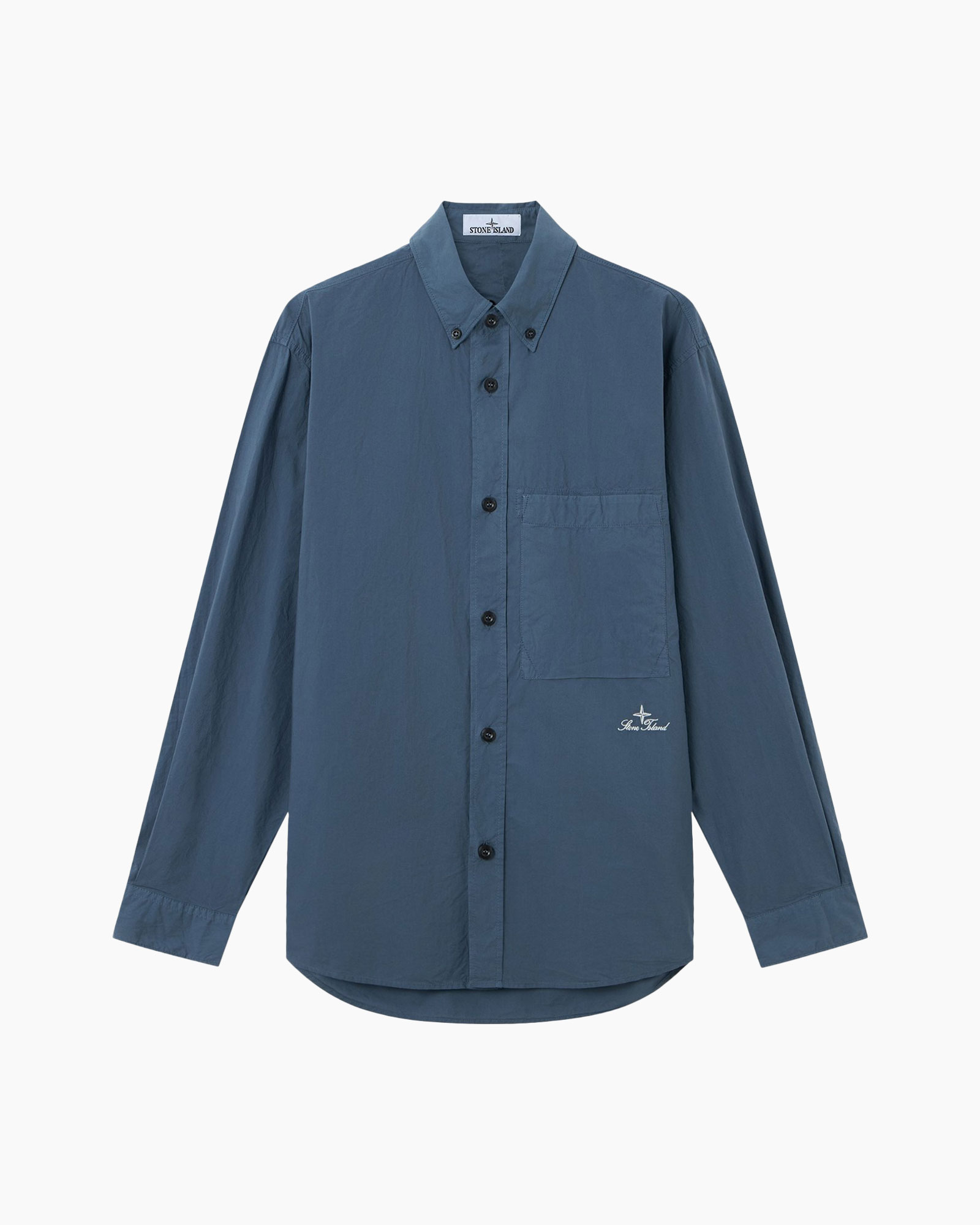 hemd, knopsluiting, lange mouwen, zak, blauw