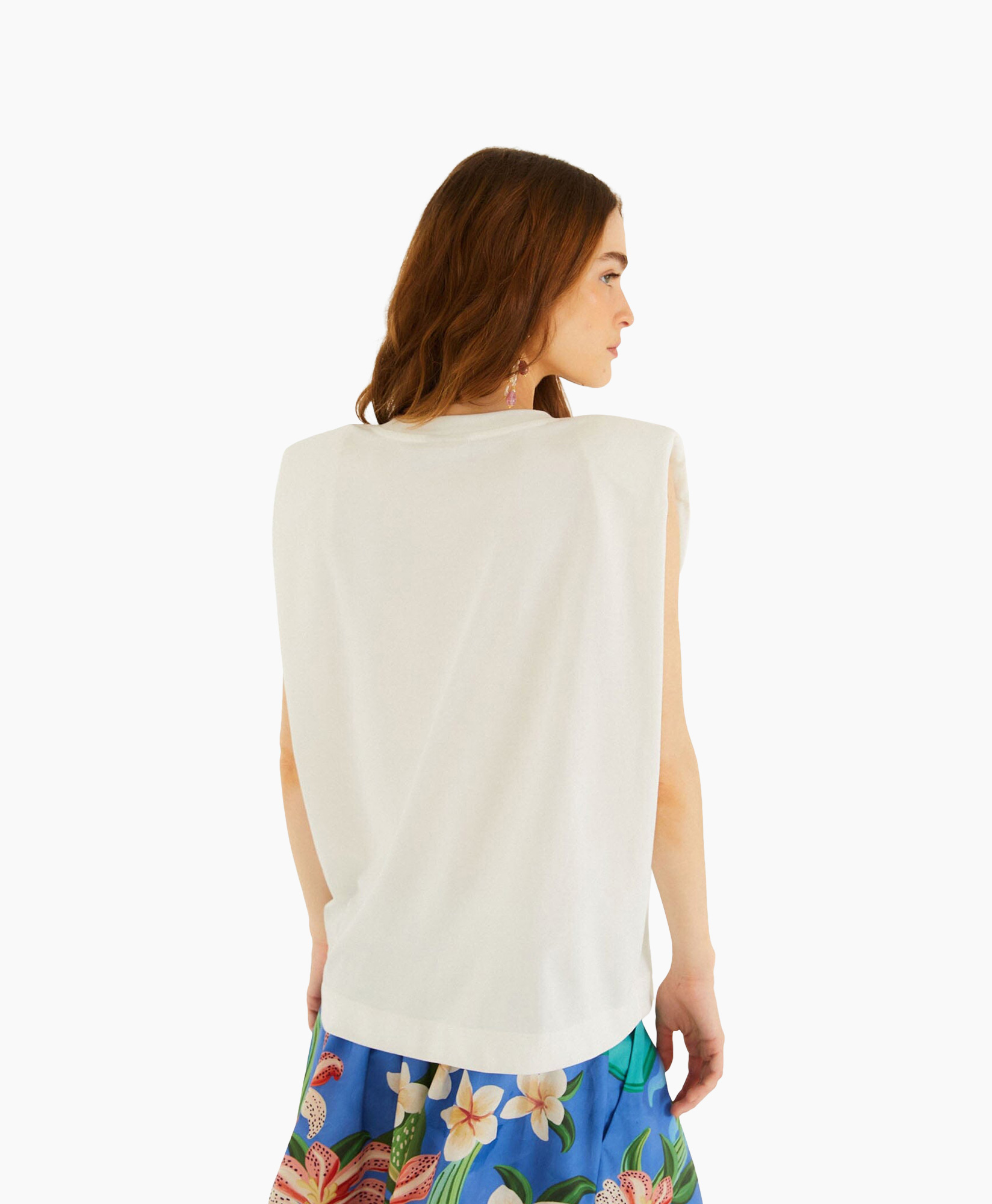top without sleeves, witte t-shirt, grafische tee, vissersboot, vis patroon