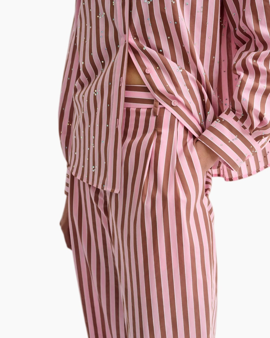 shirt met strepen, roze strepen, glinsterende stipjes, knopfront, button-down shirt