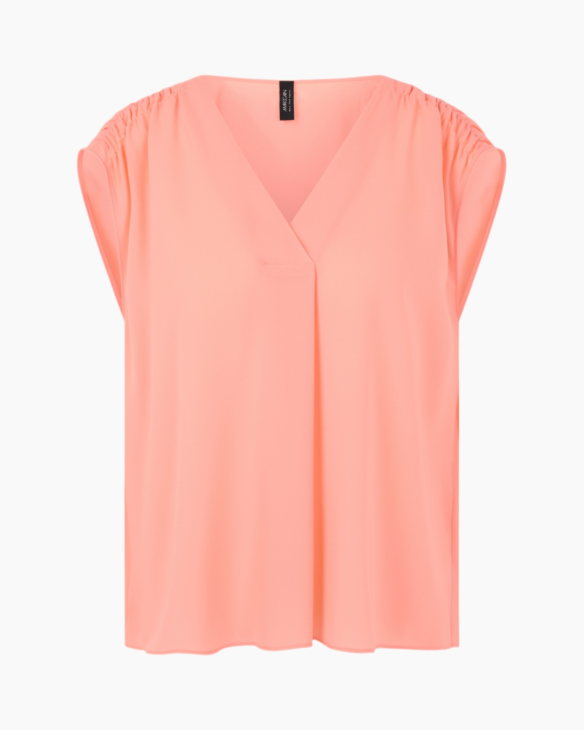 blouse, schouders, perzik, eenzijdig, V-hals