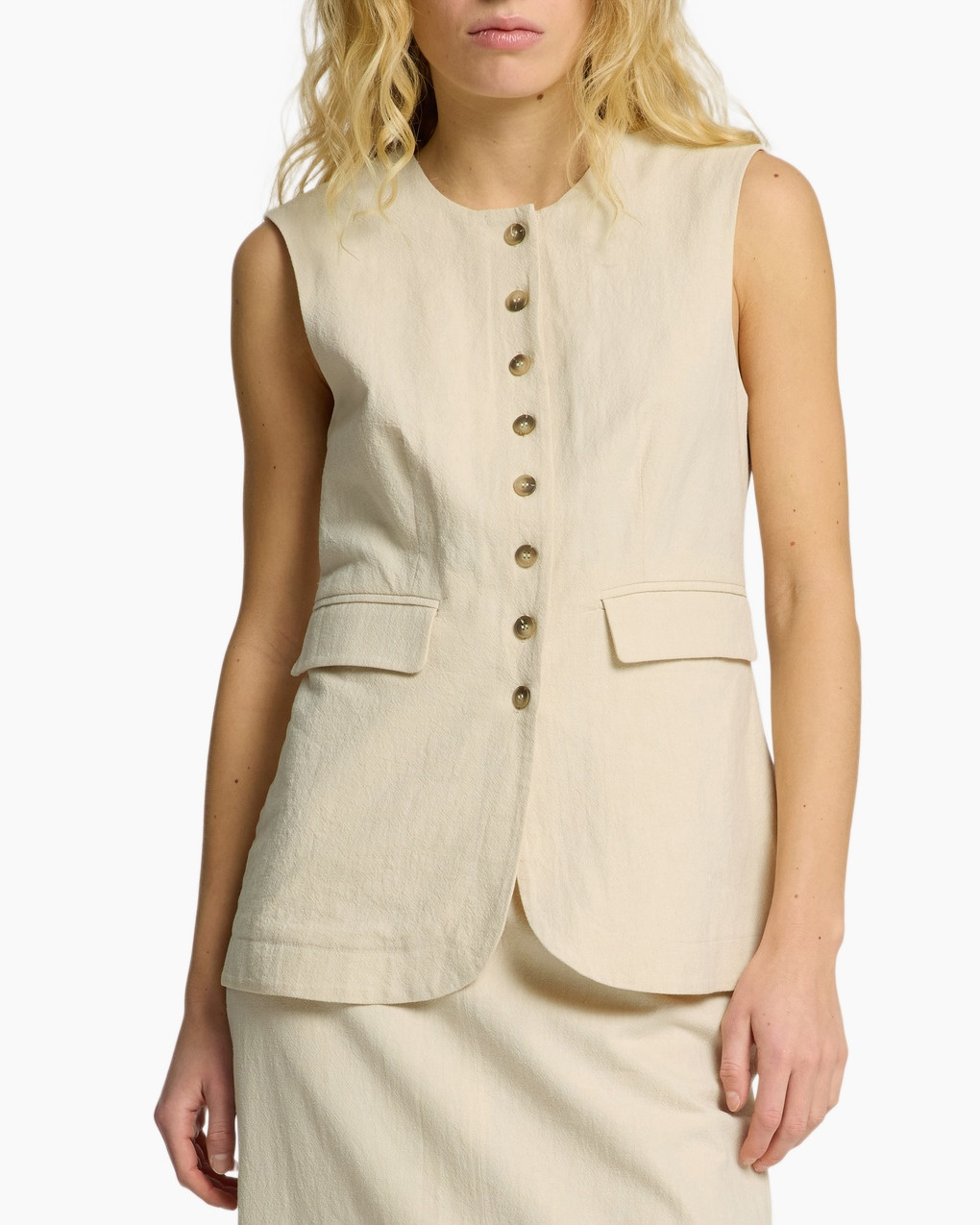 Gilet Iluna Sl Buttoned Pocket Vest B Zand