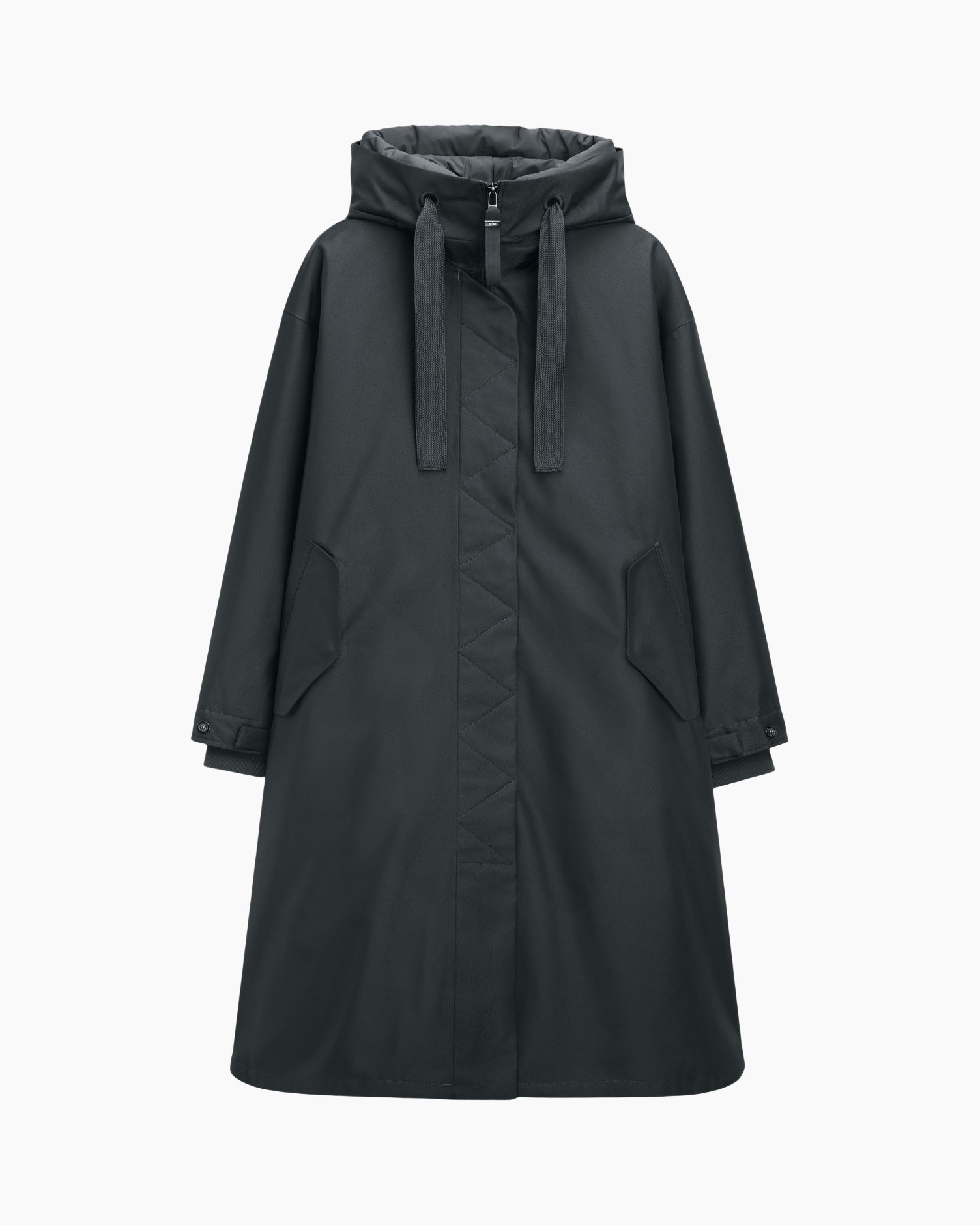 jas, parka, gekraagd, middernacht, zakken