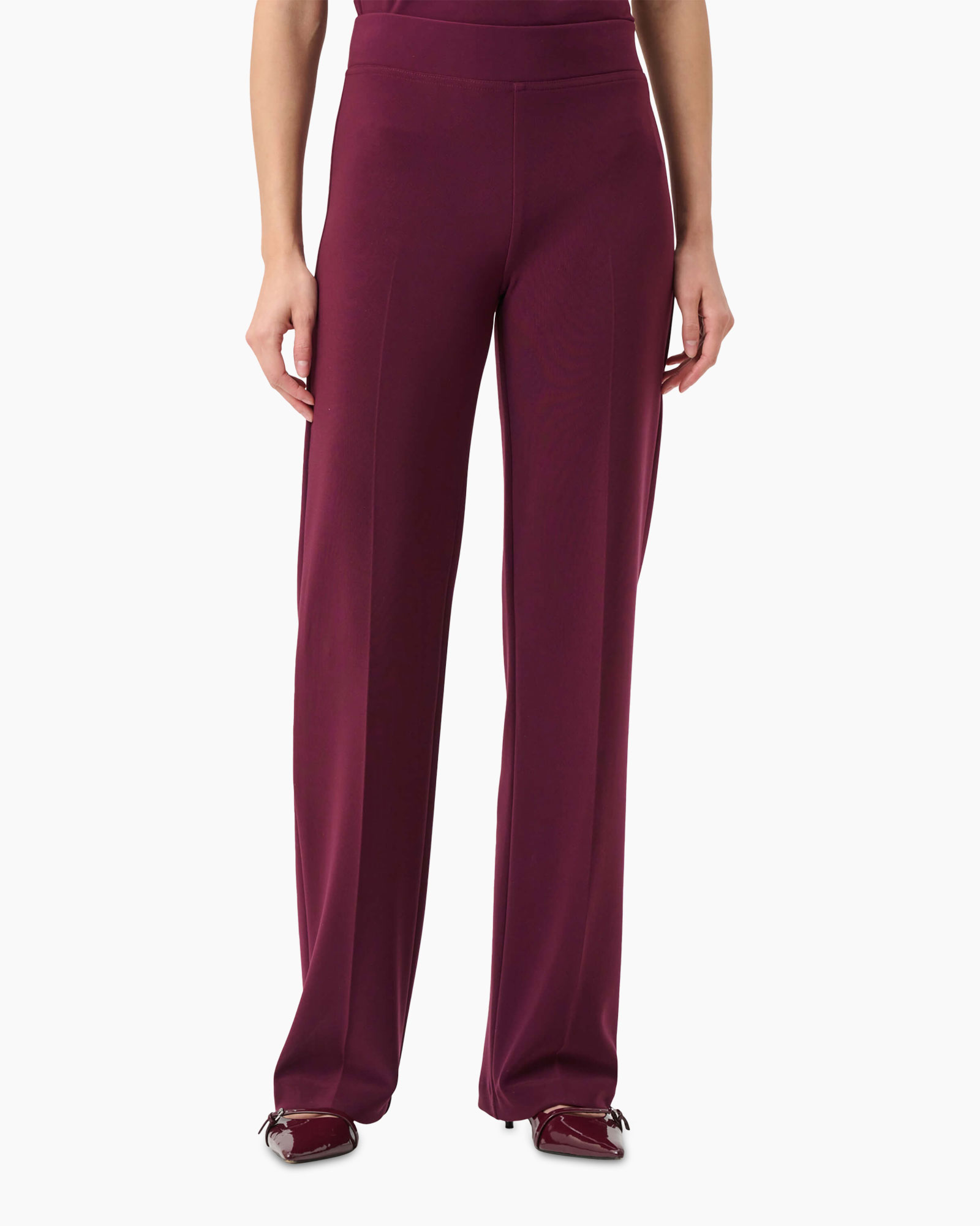 broeken, broek, wijdere pijp, bordeaux, elastische taille