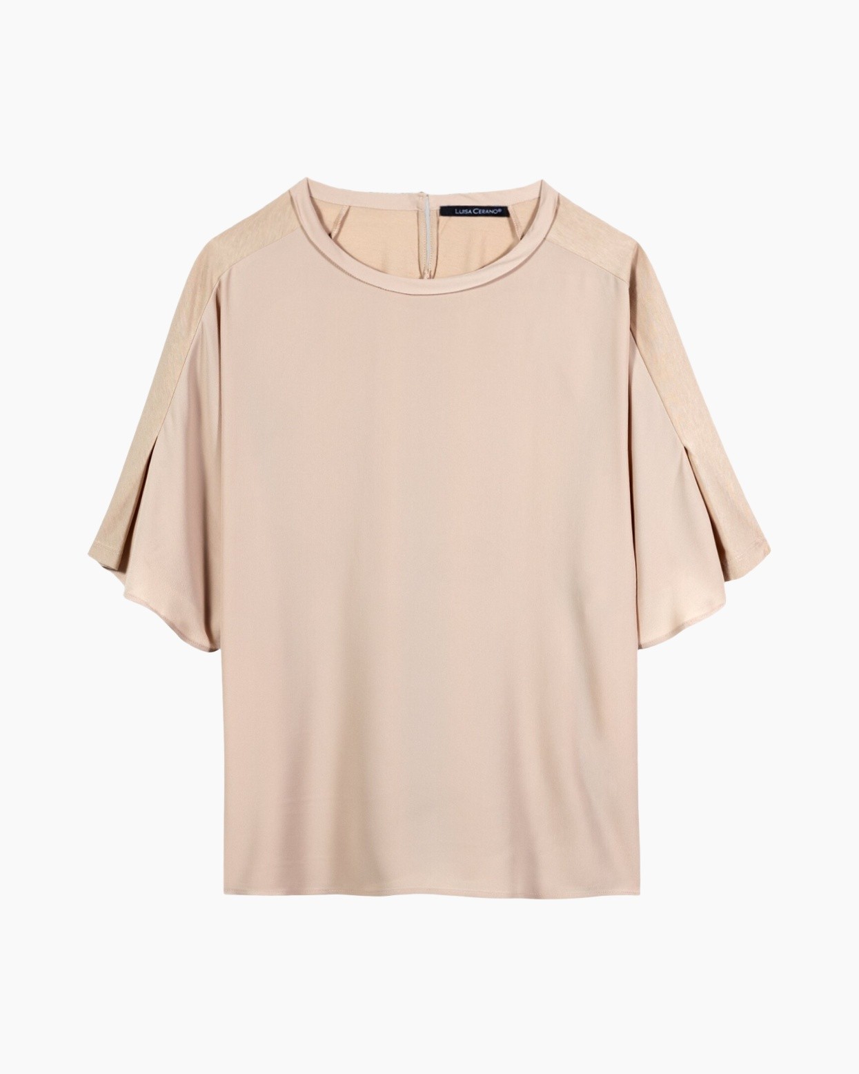 blouse, top, korte mouwen, beige, ronde hals