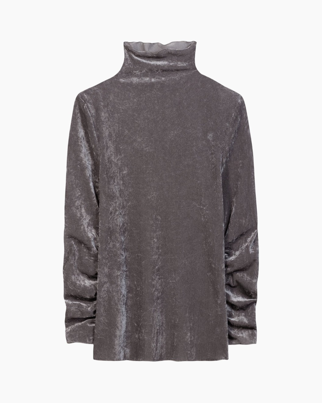 vuil velvet, turtleneck, lange mouwen, grijs, top