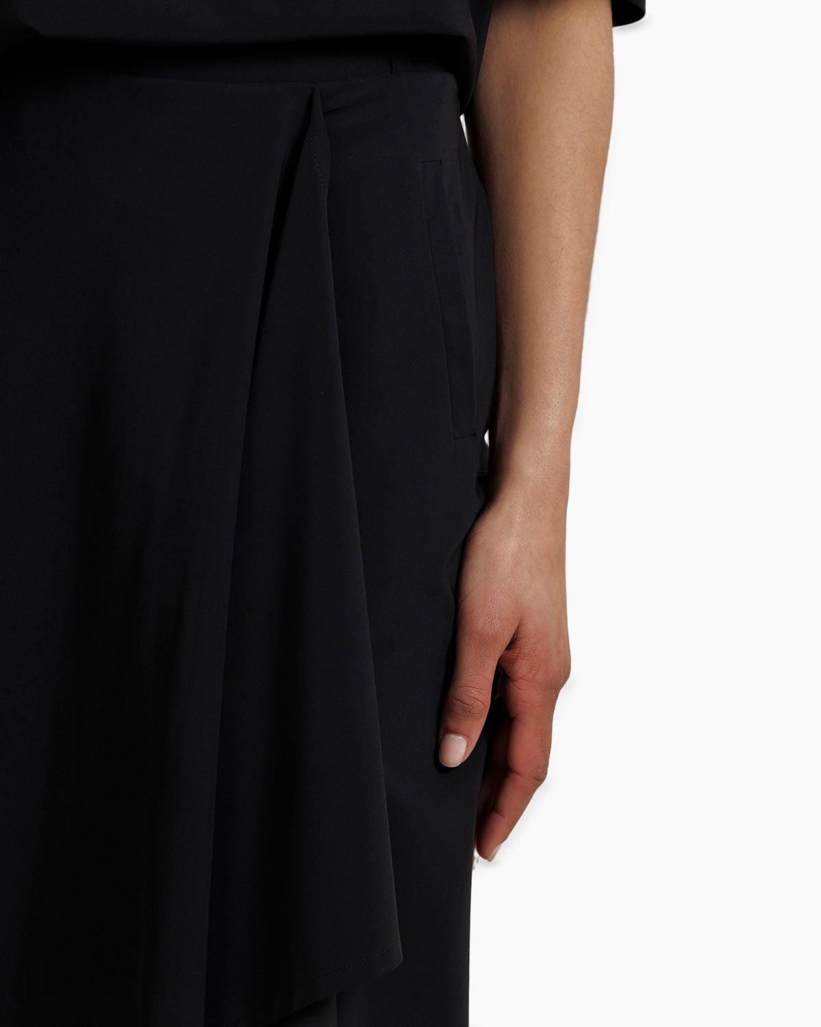 rok, asymmetrisch, middellang, zwart, wrapdetail