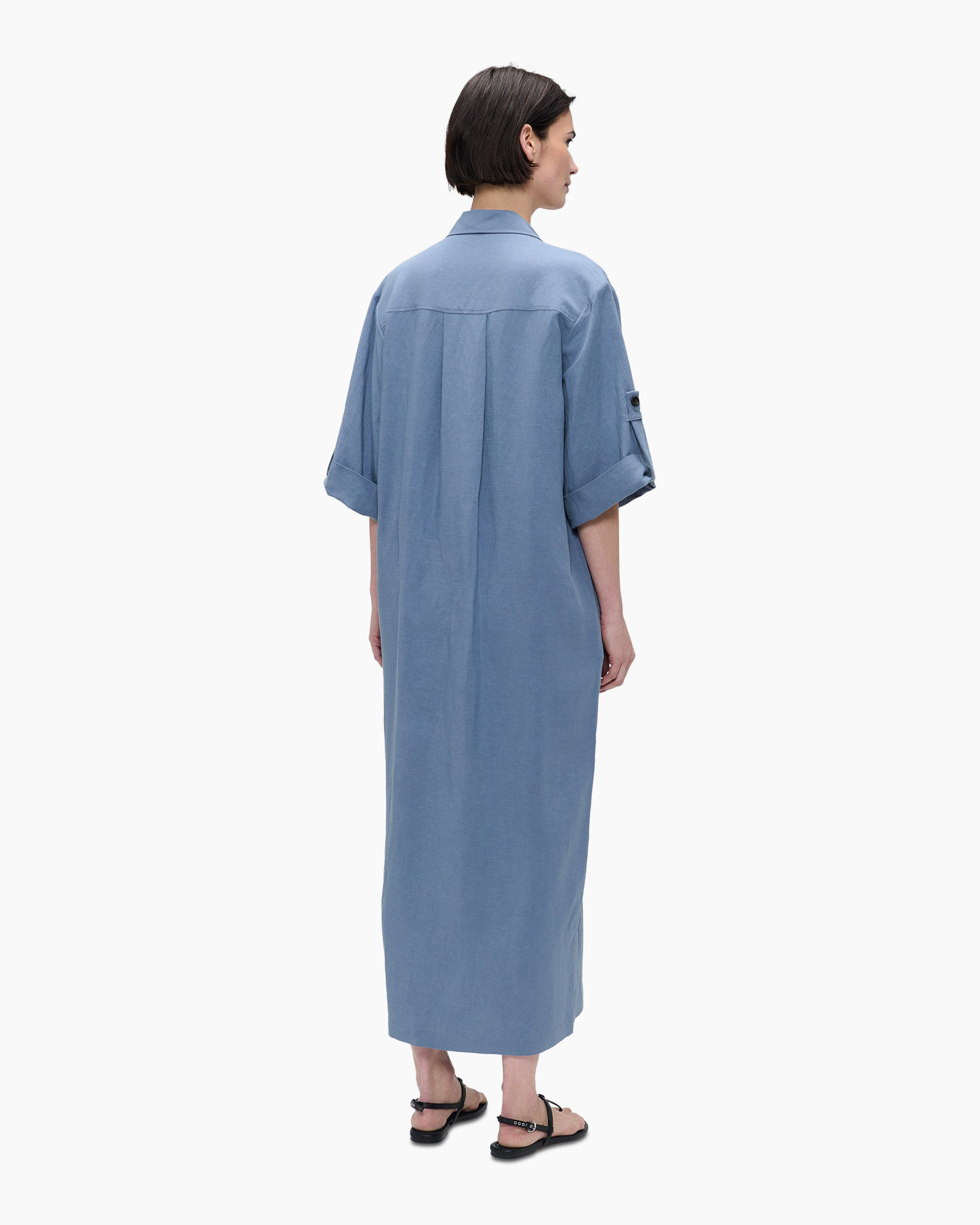 Mini Jurk Fine Linen Visc Blauw