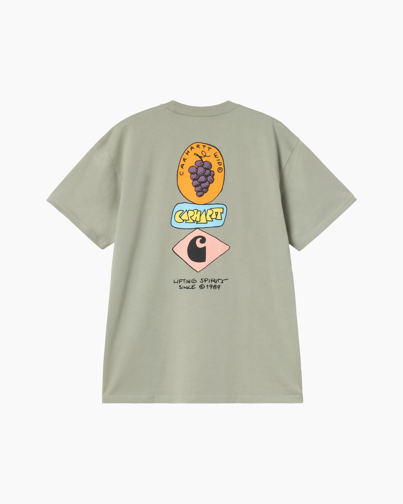 t-shirt, grafisch, korte mouw, olijfgroen, fruit muurschildering