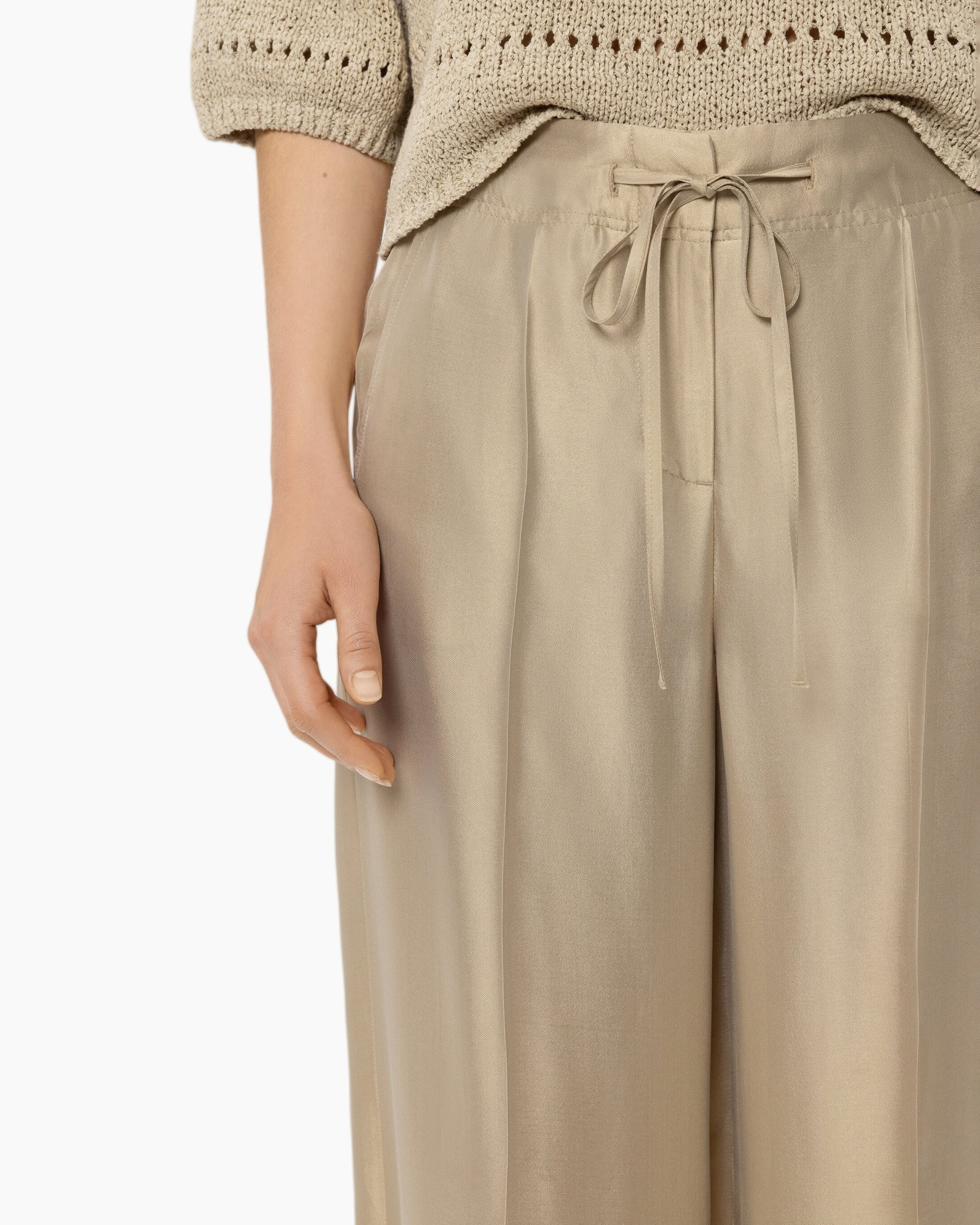 broek, beige, touwtje, hoog taille, crepe