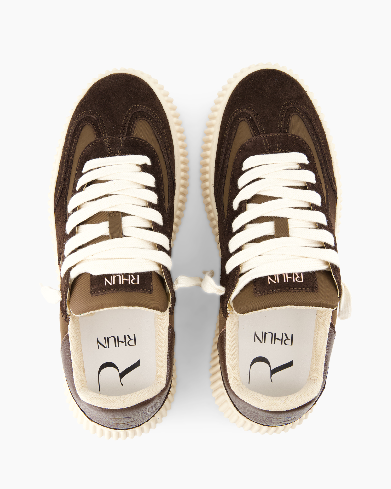 sneakers, bruin, witte veters, suede, paar
