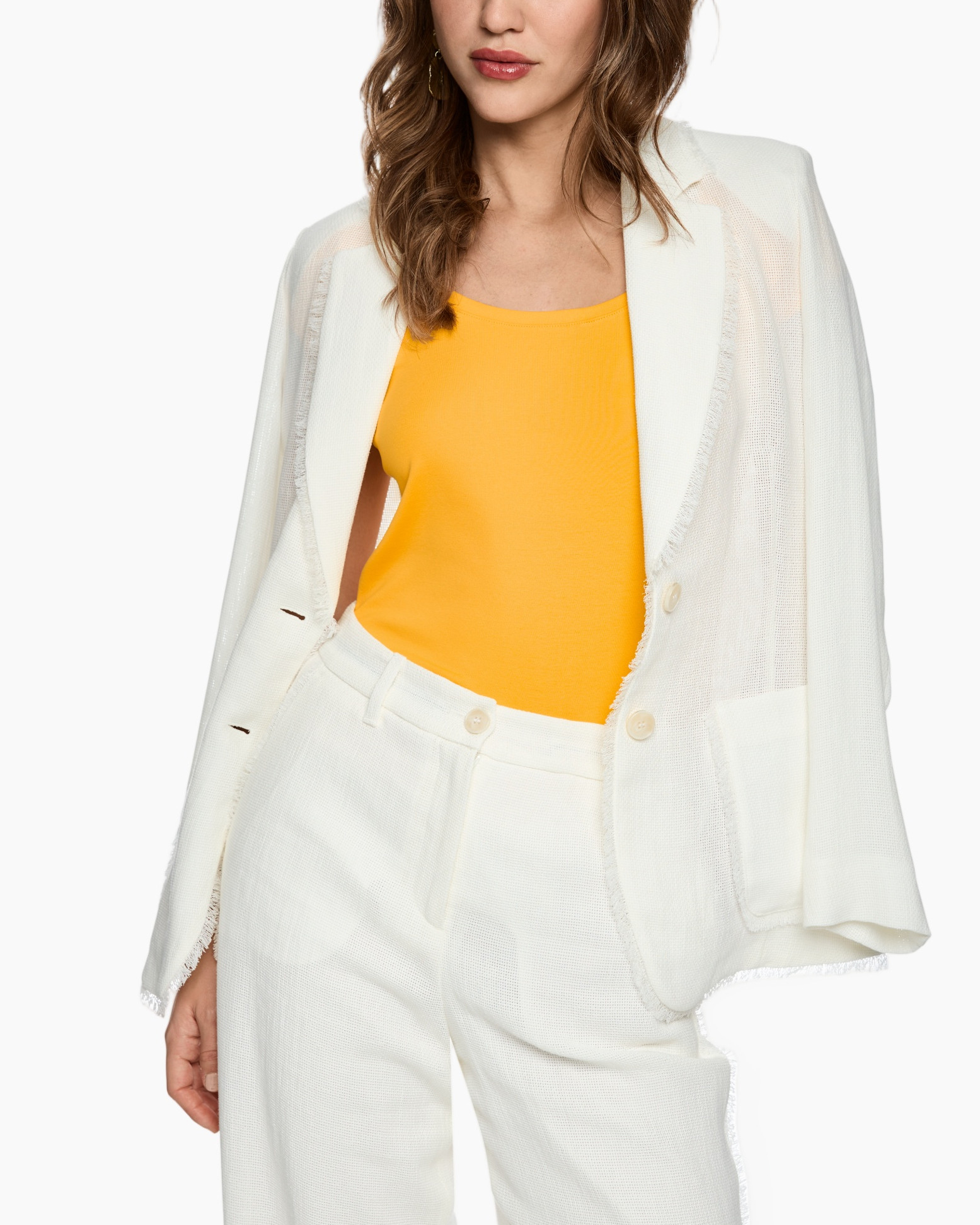 blazer, jasje, wit, gebreid/woven, gefrayde zoom