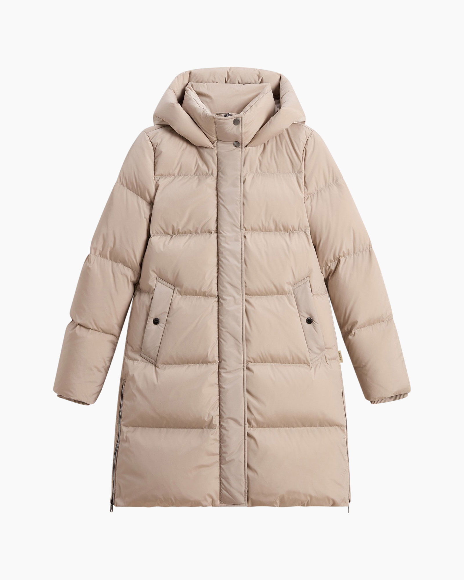 donsjas, lange jas, met kap, beige, gevulld jacket