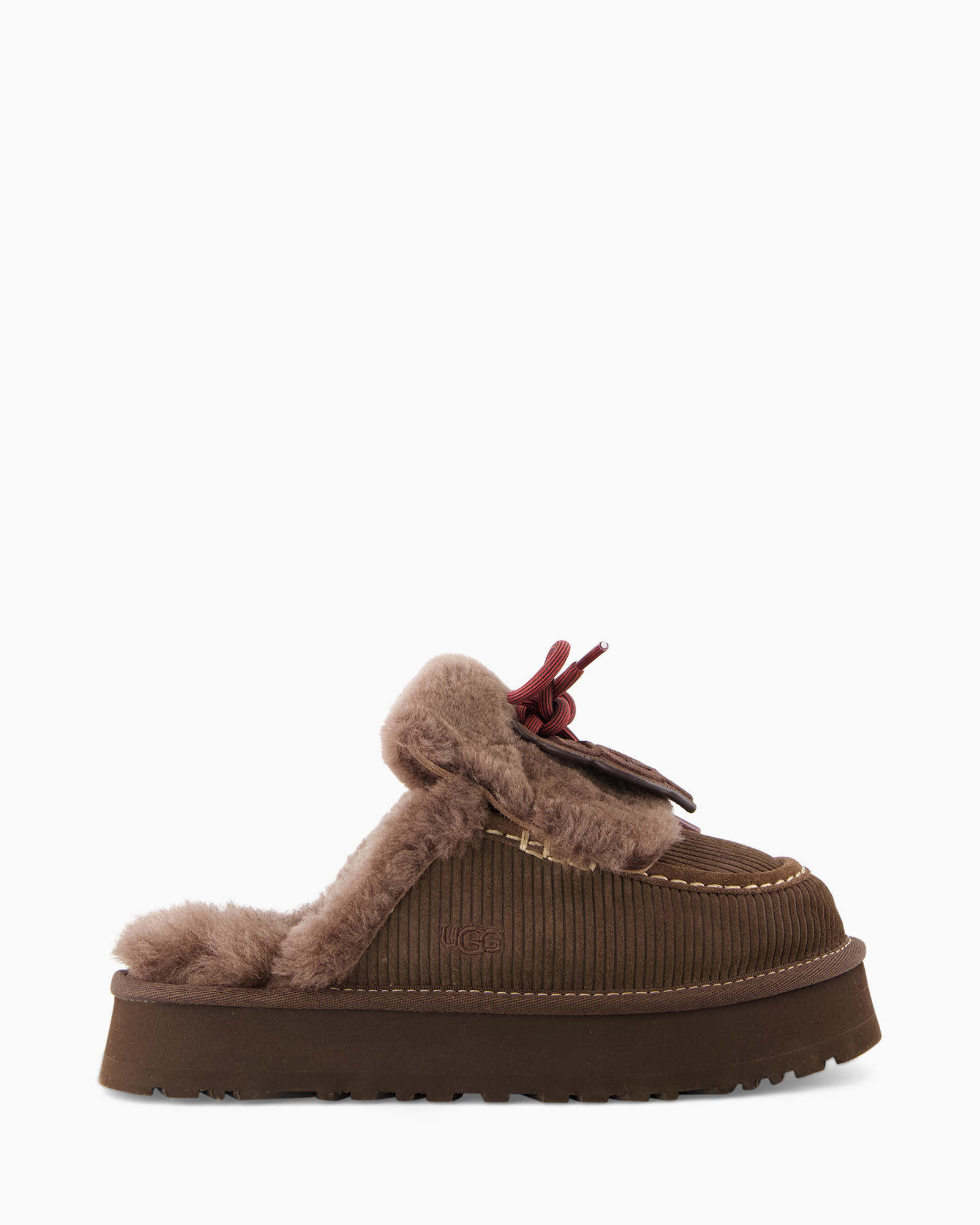 sloffen, mocassin, schapenvacht, bruin, corduroy