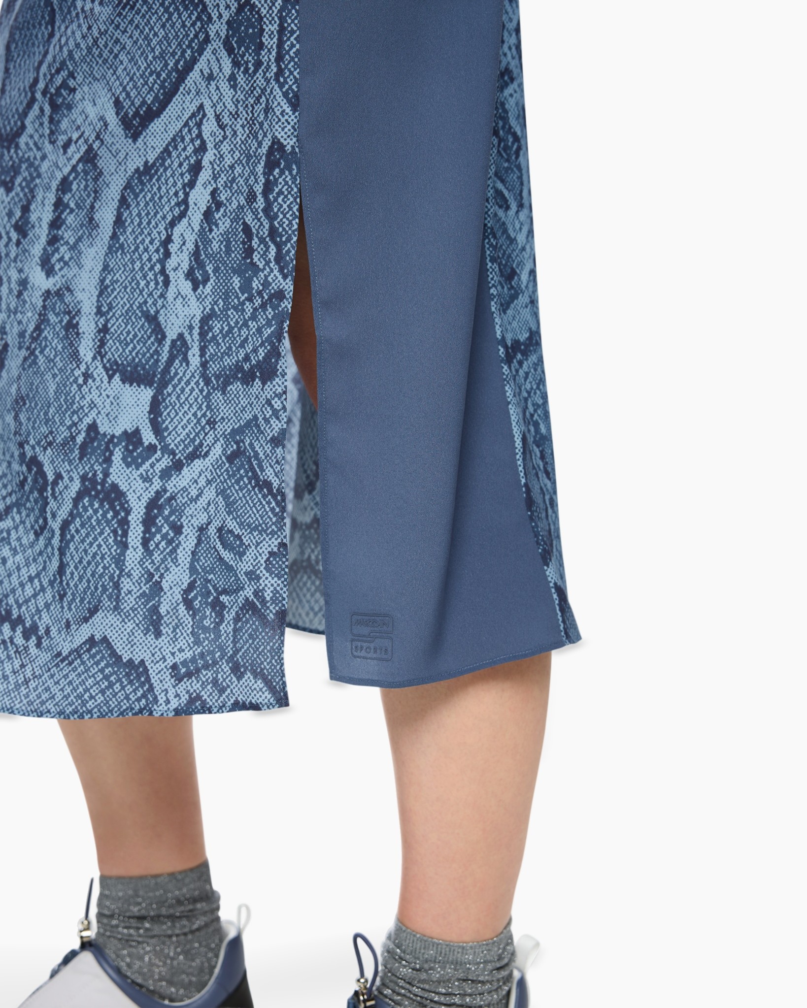 rok, slangenprint, split, middellang, blauw