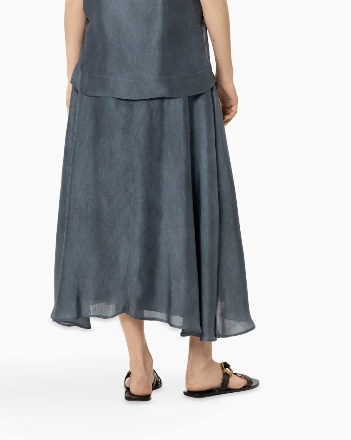 rok, maxi rok, enkellengte, polyester mengsel, blauw-grijs