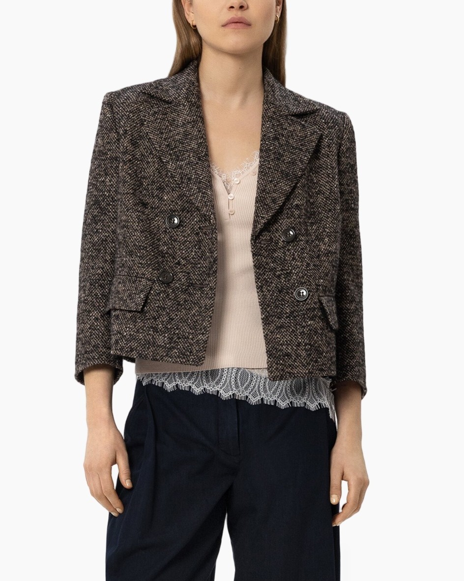 blazer, tweed, dubbelbreasted, tweedig, beige top